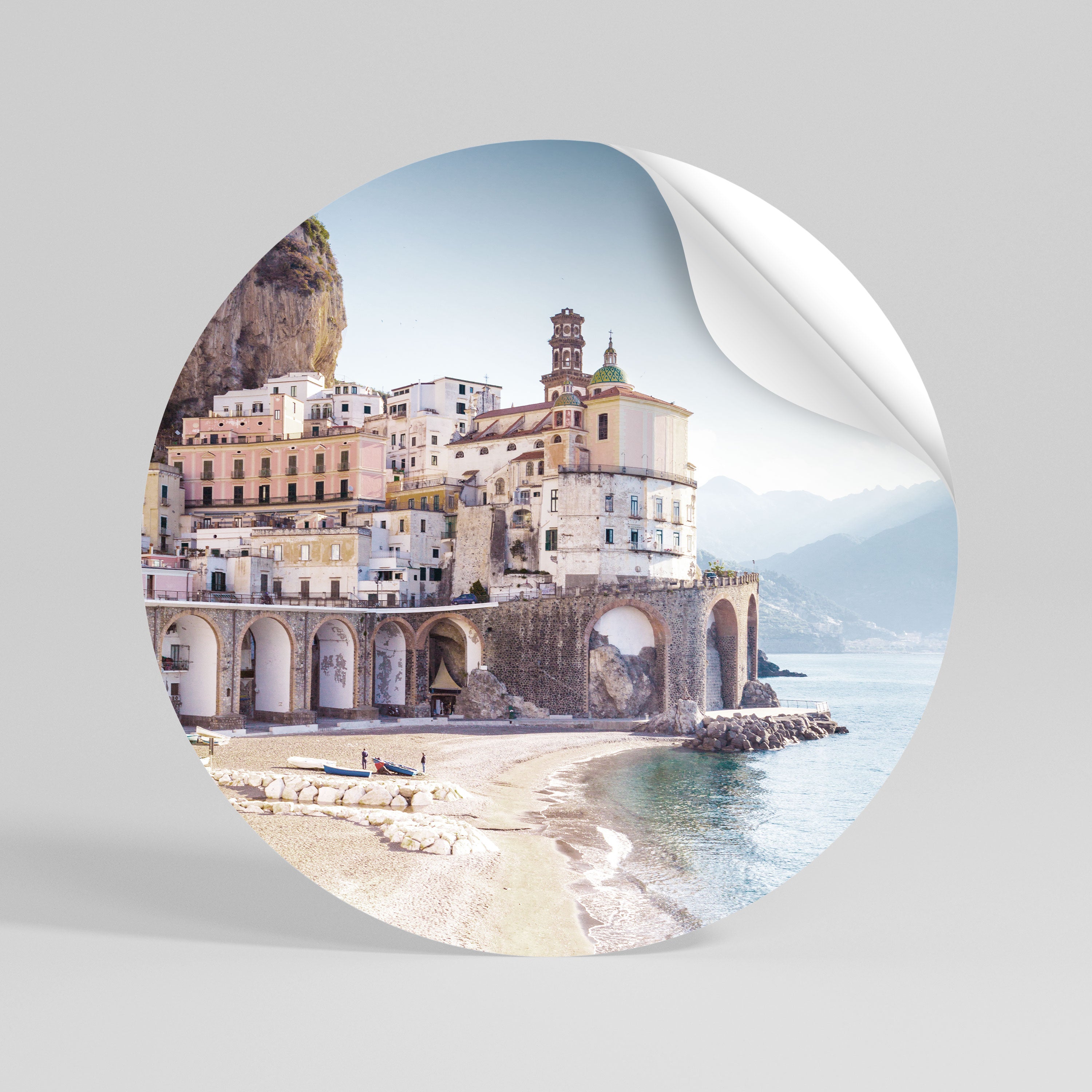 SEASIDE ARCHITECTURAL FANTASY Peel and Stick Round Sticker