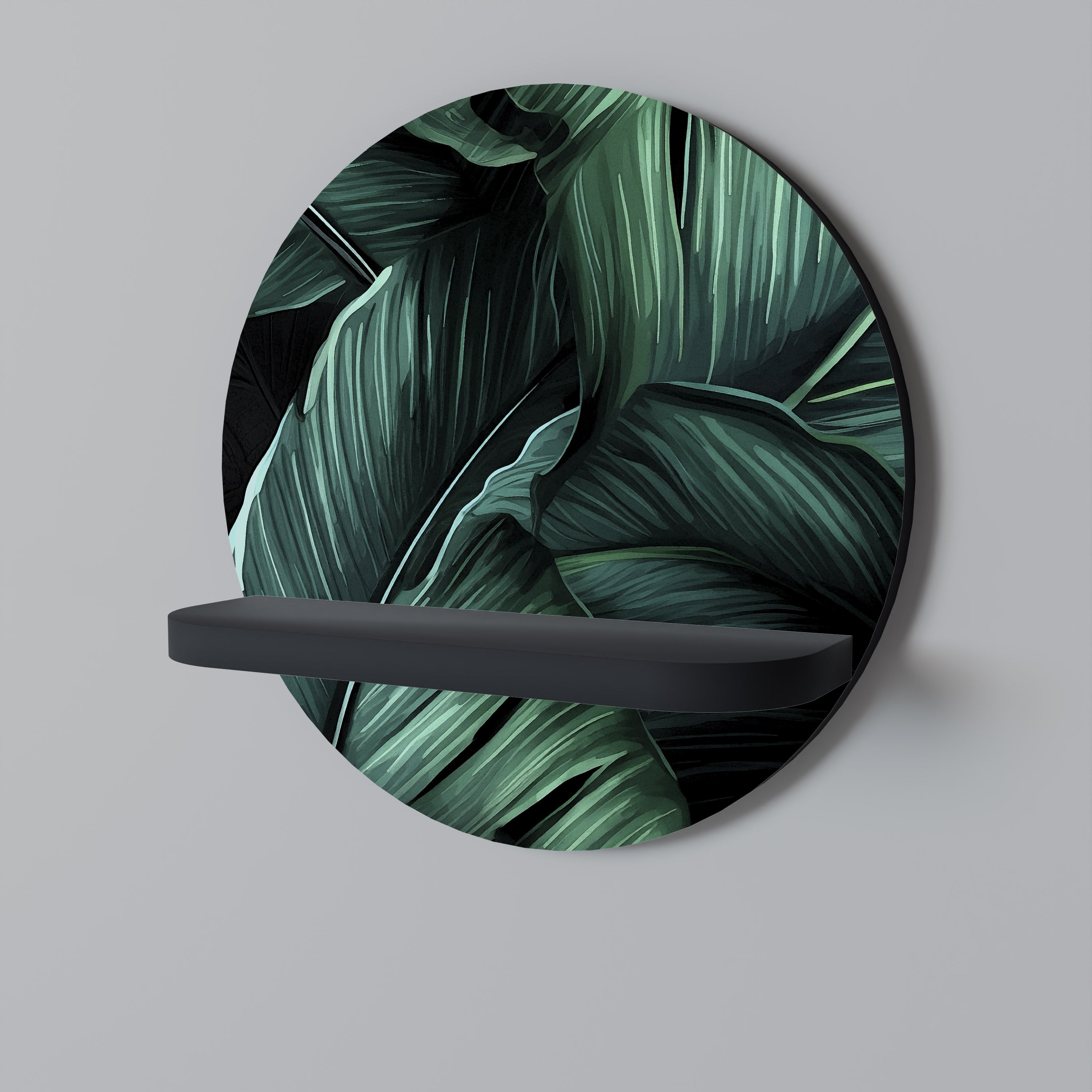 Στρογγυλό ράφι τέχνης LEAFY ELEGANCE σε μαύρο φινίρισμα