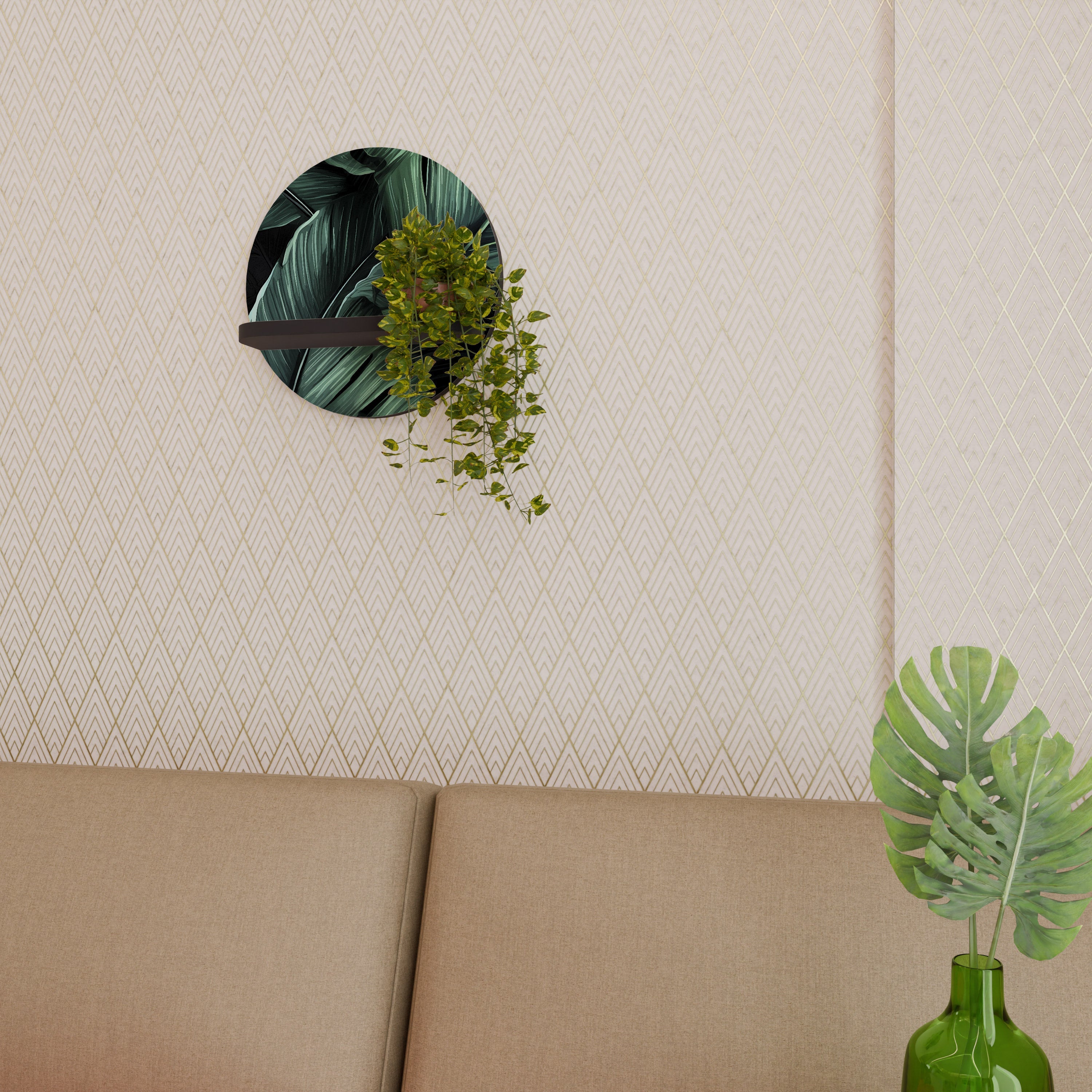 Στρογγυλό ράφι τέχνης LEAFY ELEGANCE σε μαύρο φινίρισμα