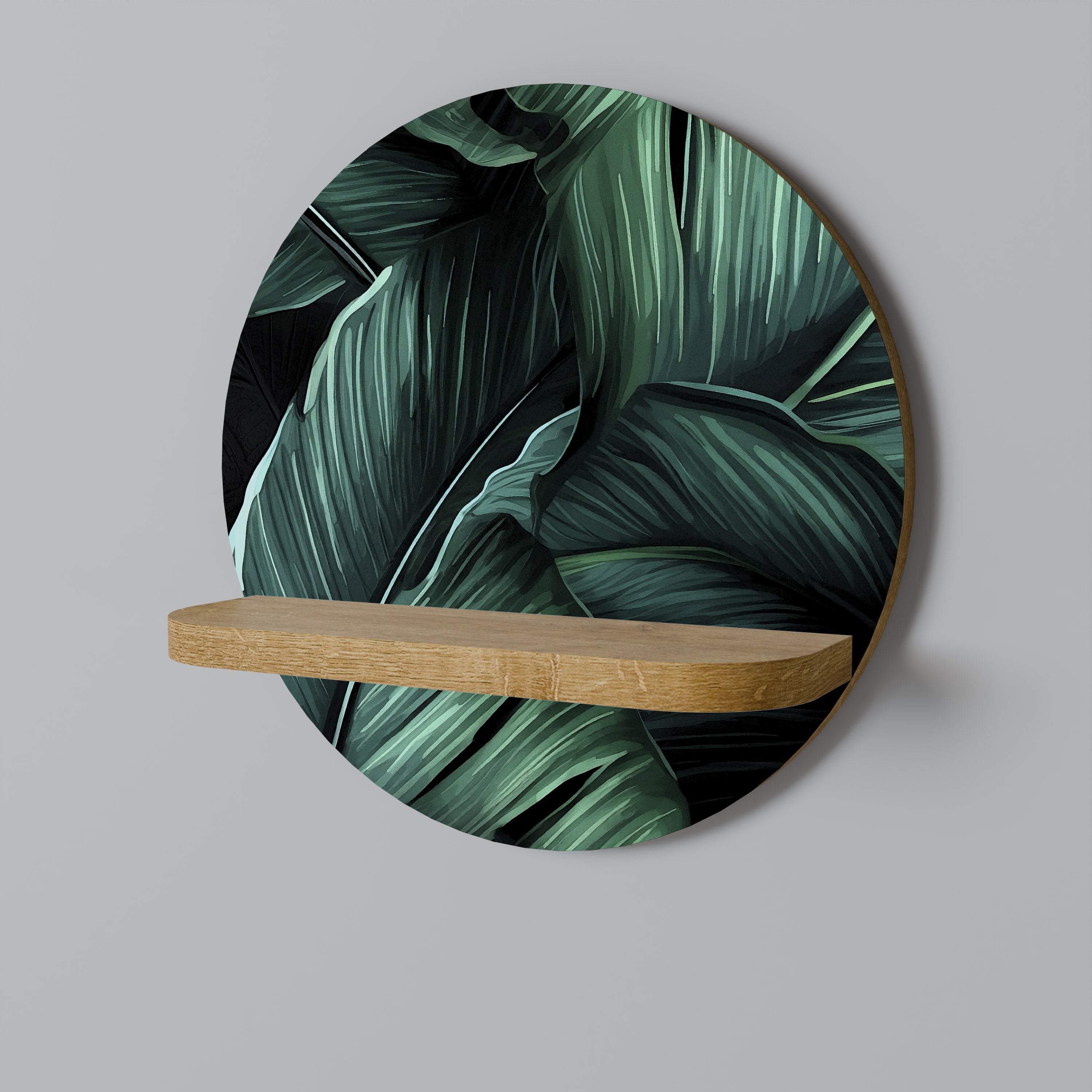 Στρογγυλό ράφι τέχνης LEAFY ELEGANCE σε όψη δρυός