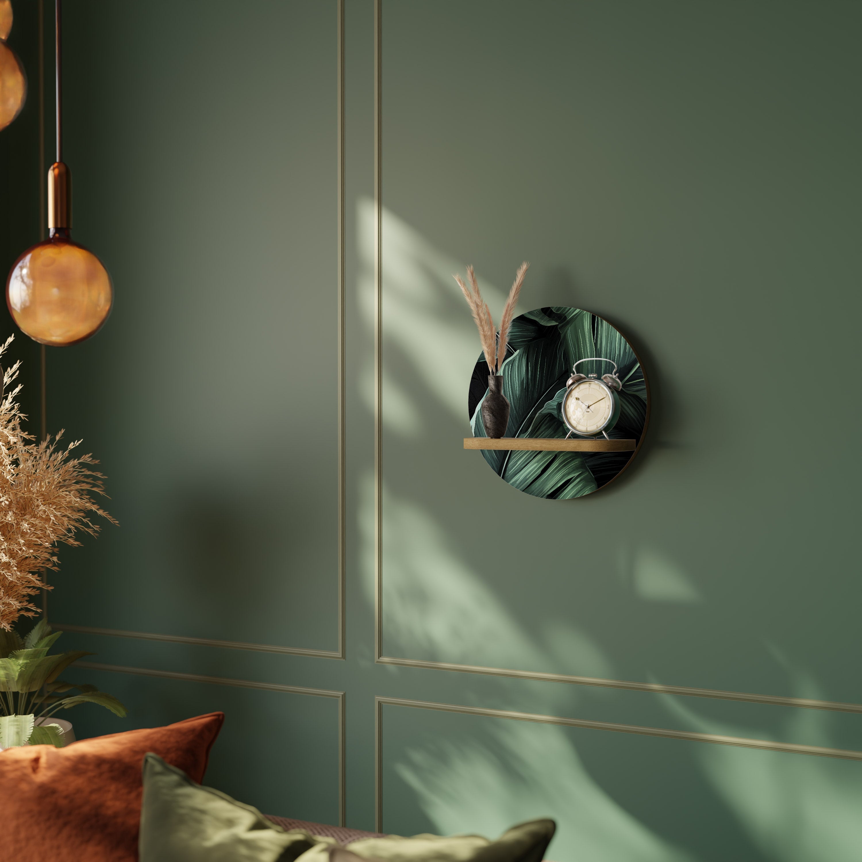 Στρογγυλό ράφι τέχνης LEAFY ELEGANCE σε όψη δρυός