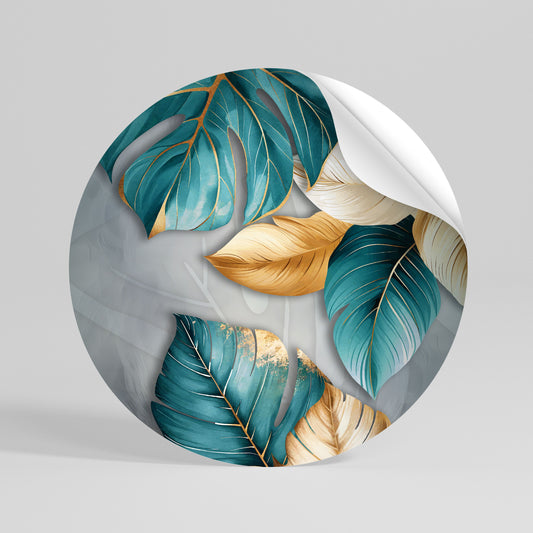ELEGANCE IN LEAVES Peel and Stick Round Sticker