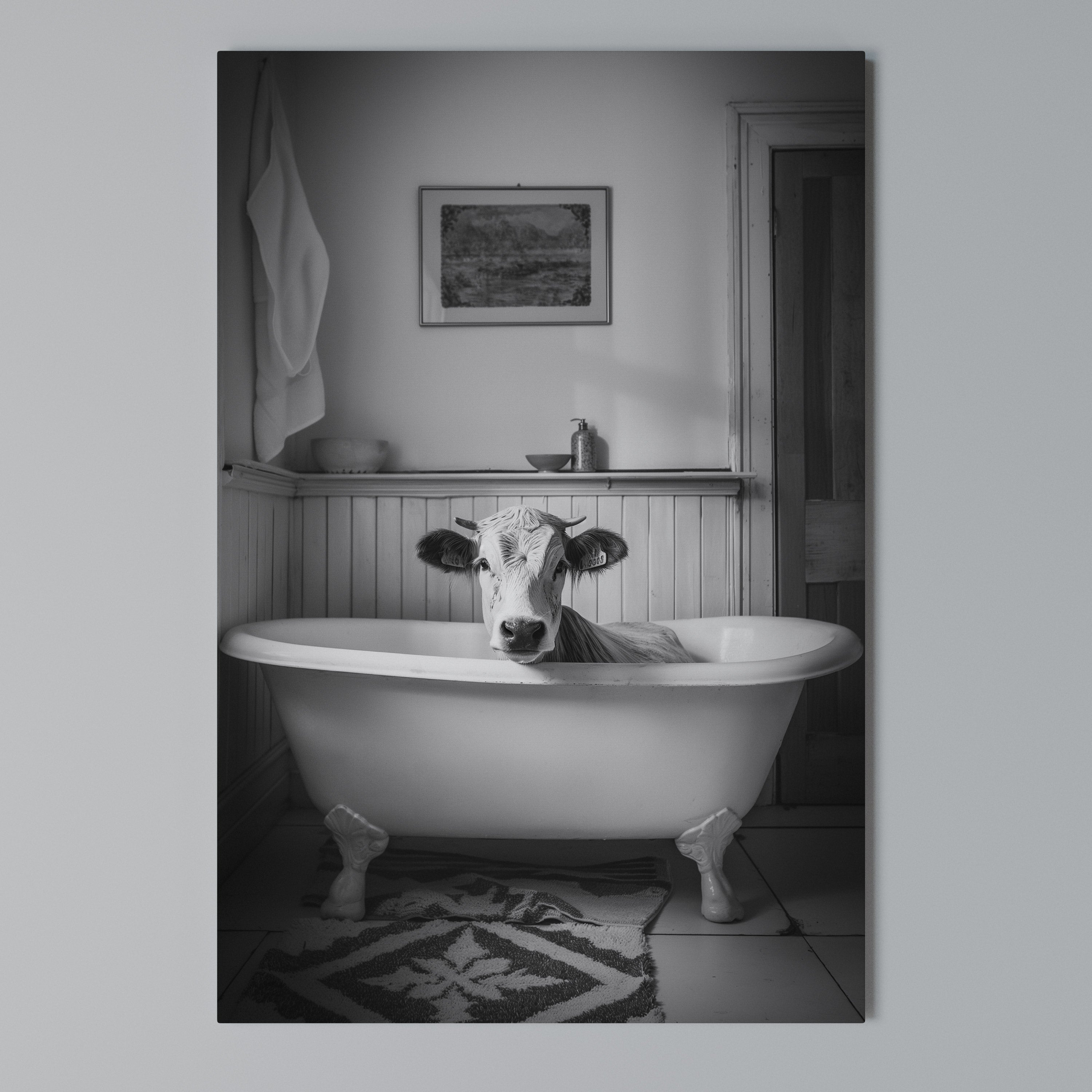 COW IN RELAXATION Κατακόρυφος Πίνακας σε Καμβά