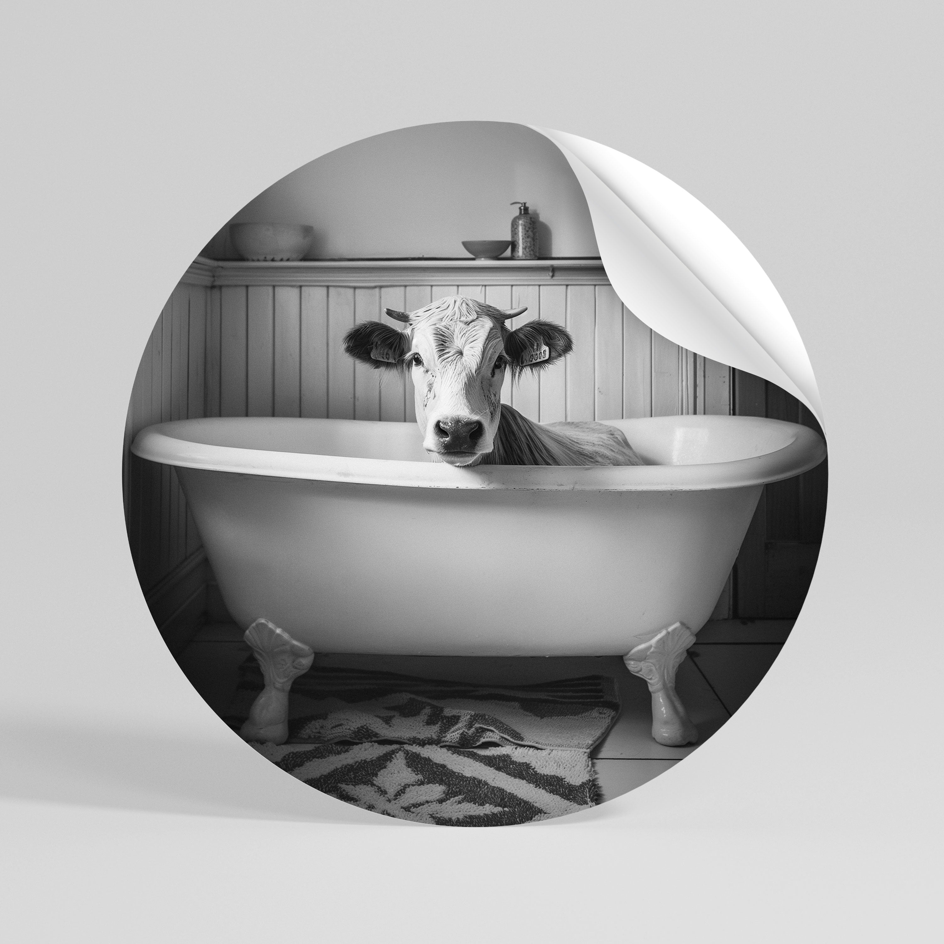 COW IN RELAXATION Peel and Stick Round Sticker