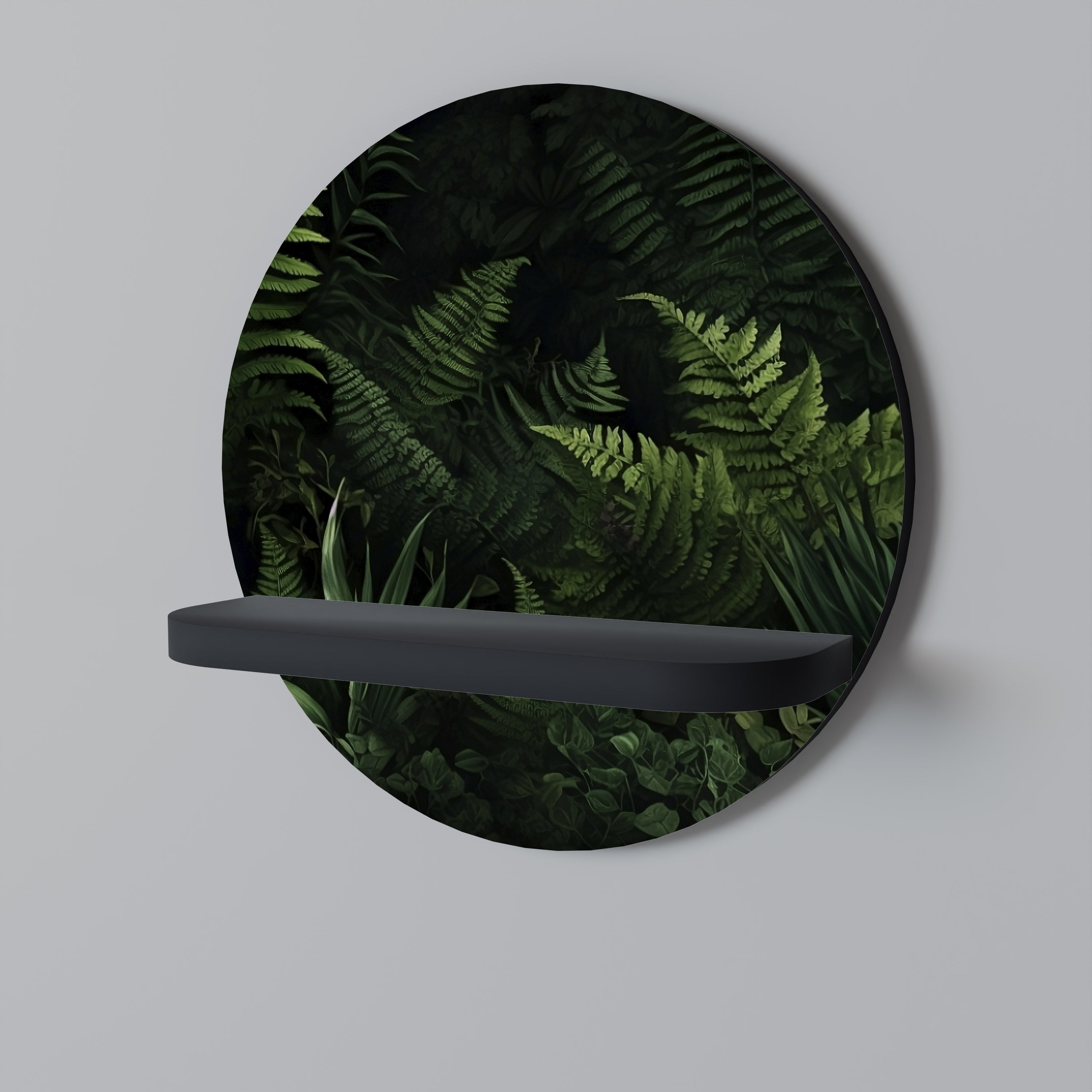 FERN SECRETS Στρογγυλό Ράφι Τέχνης σε Μαύρο Φινίρισμα