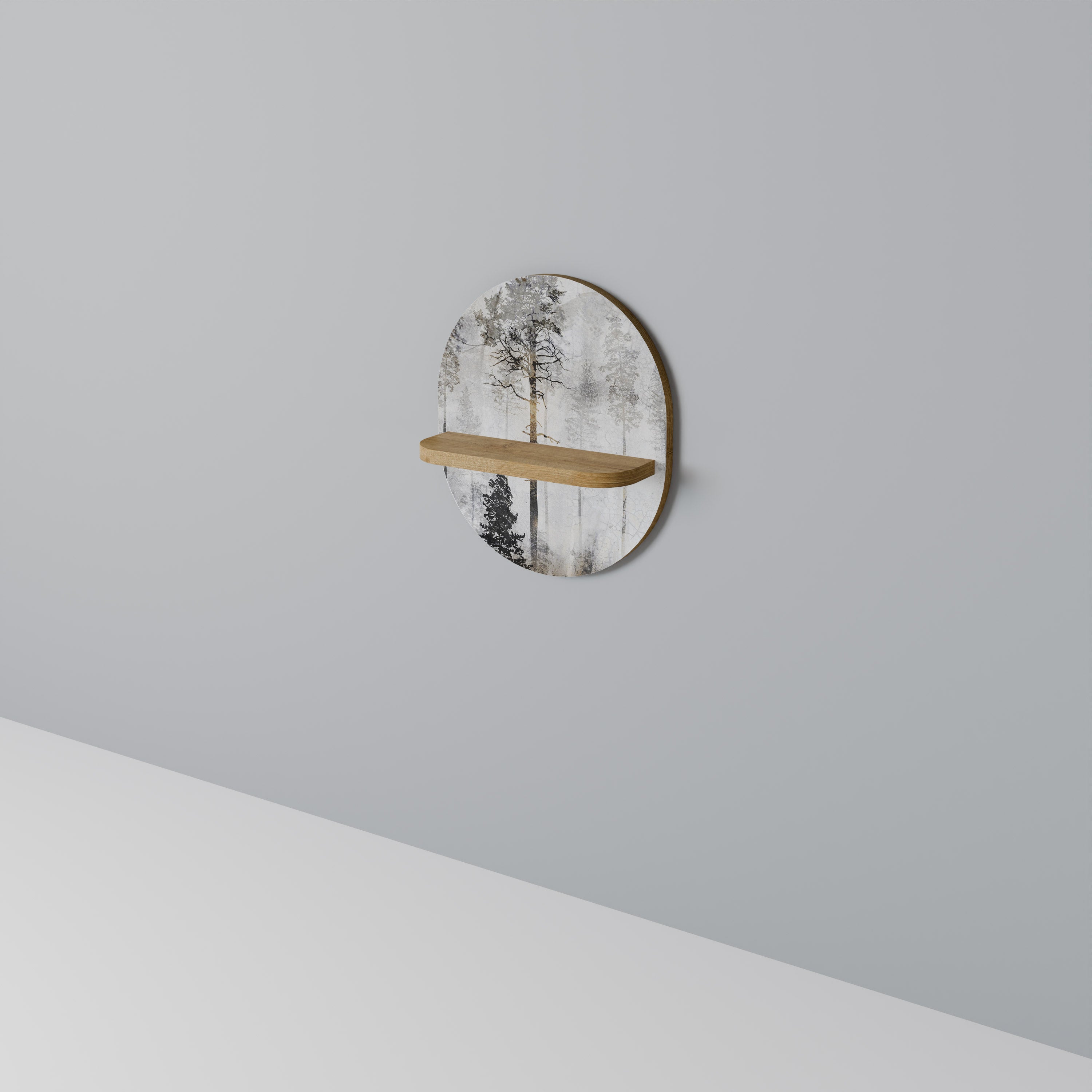 FADE IN THE TREES Oval Art Shelf In Oak Effect