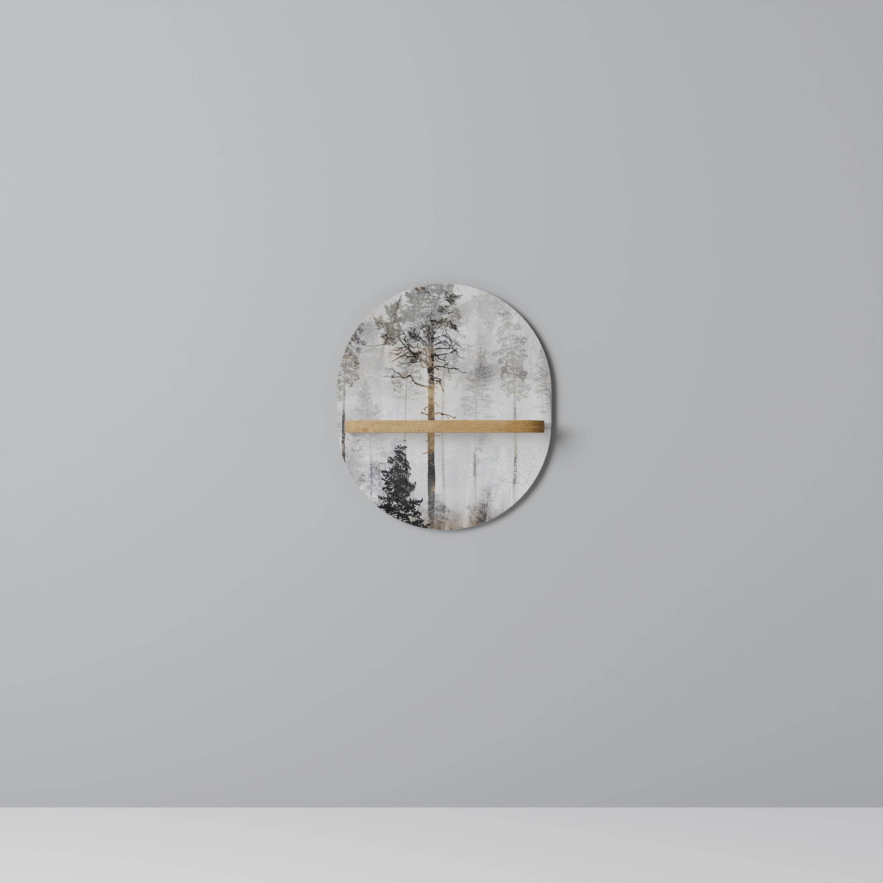 FADE IN THE TREES Oval Art Shelf In Oak Effect
