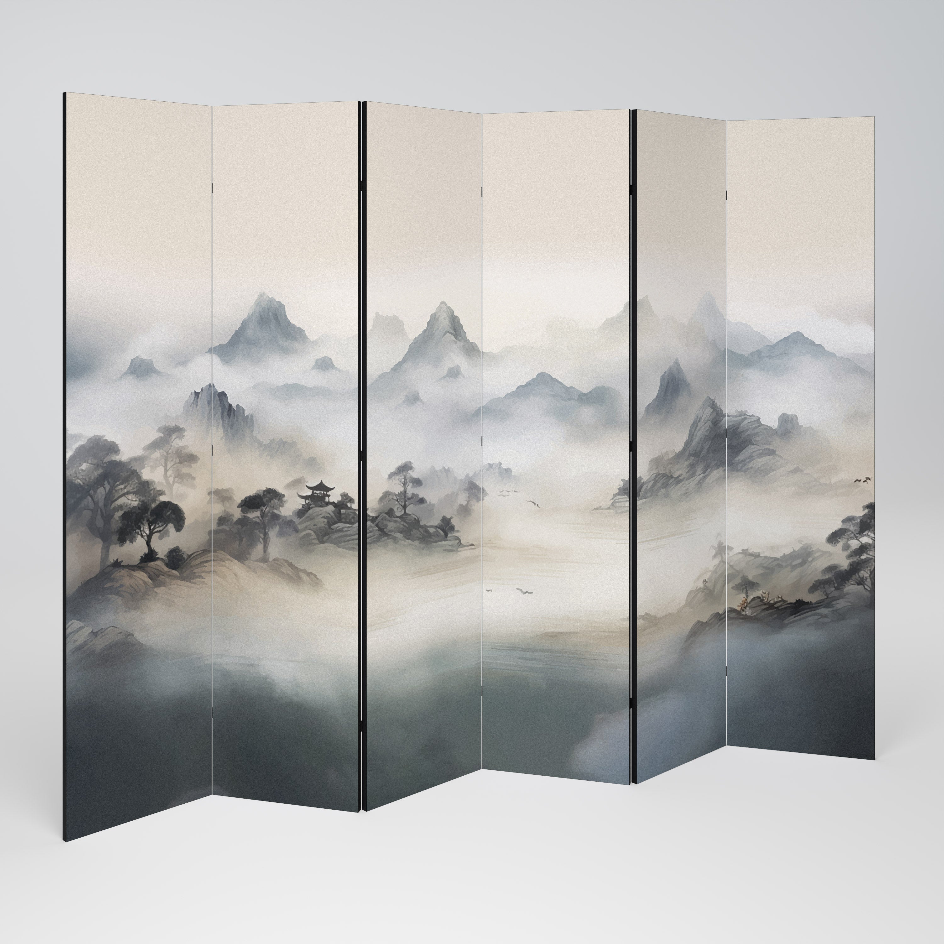 HIDDEN TEMPLE MIST 6-Panel Room Divider