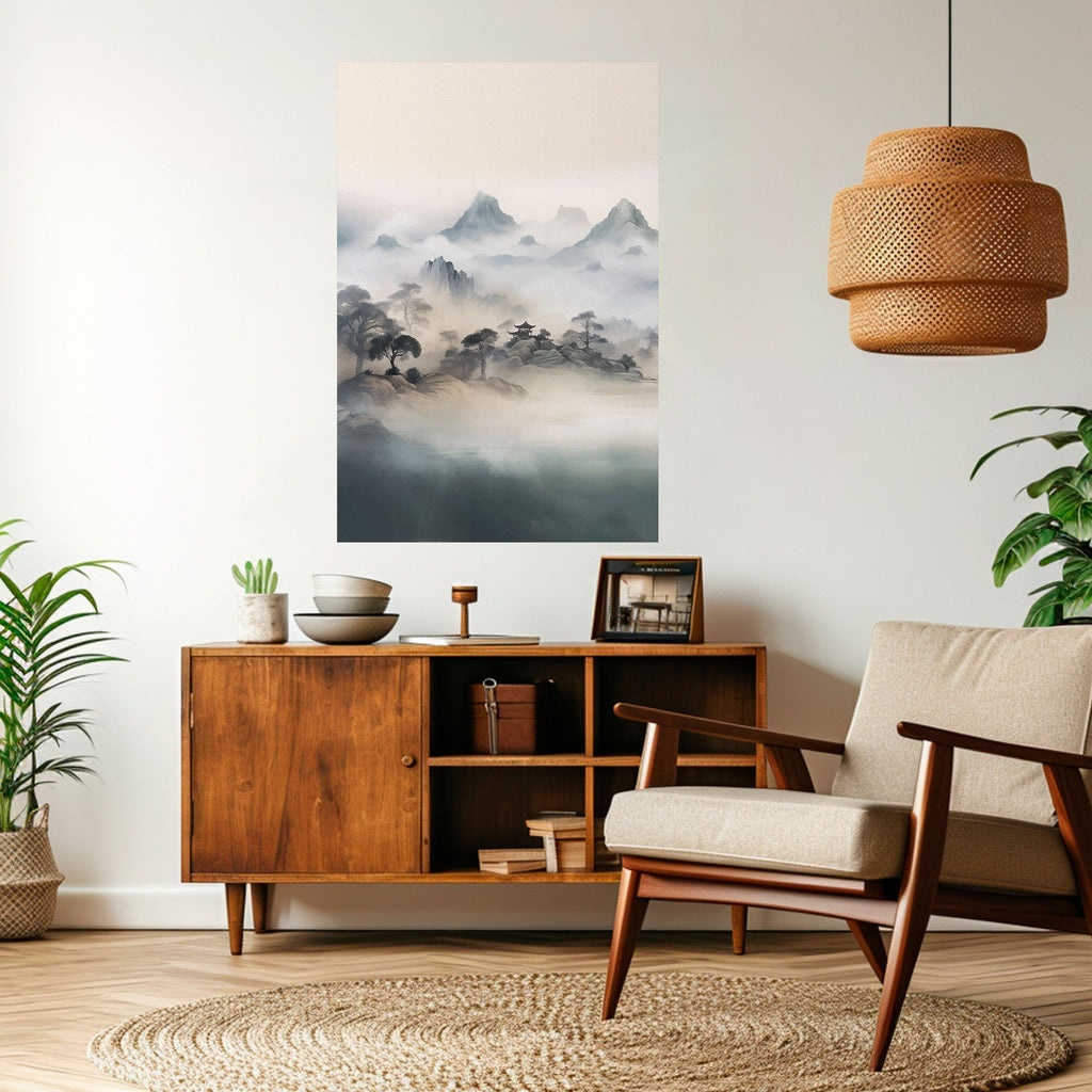 HIDDEN TEMPLE MIST Peel and Stick Vertical Poster
