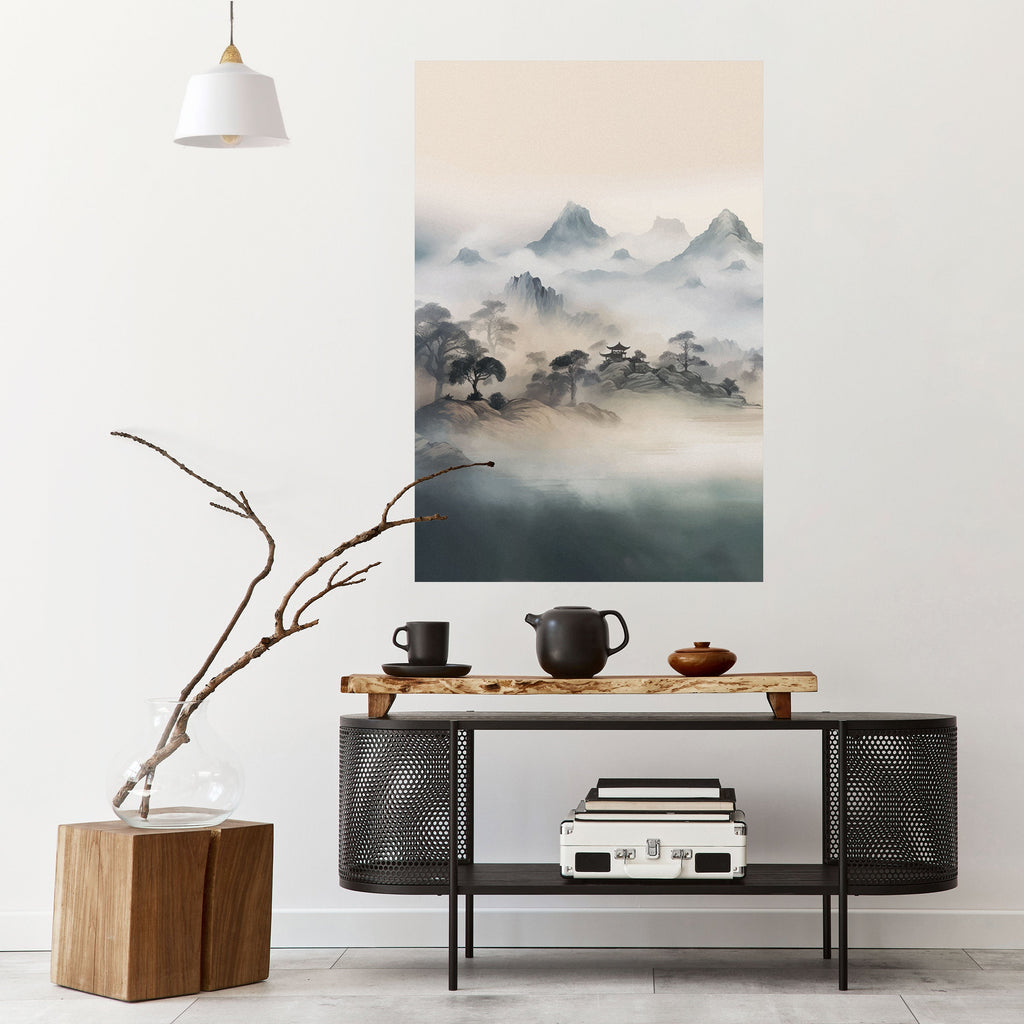 HIDDEN TEMPLE MIST Peel and Stick Vertical Poster
