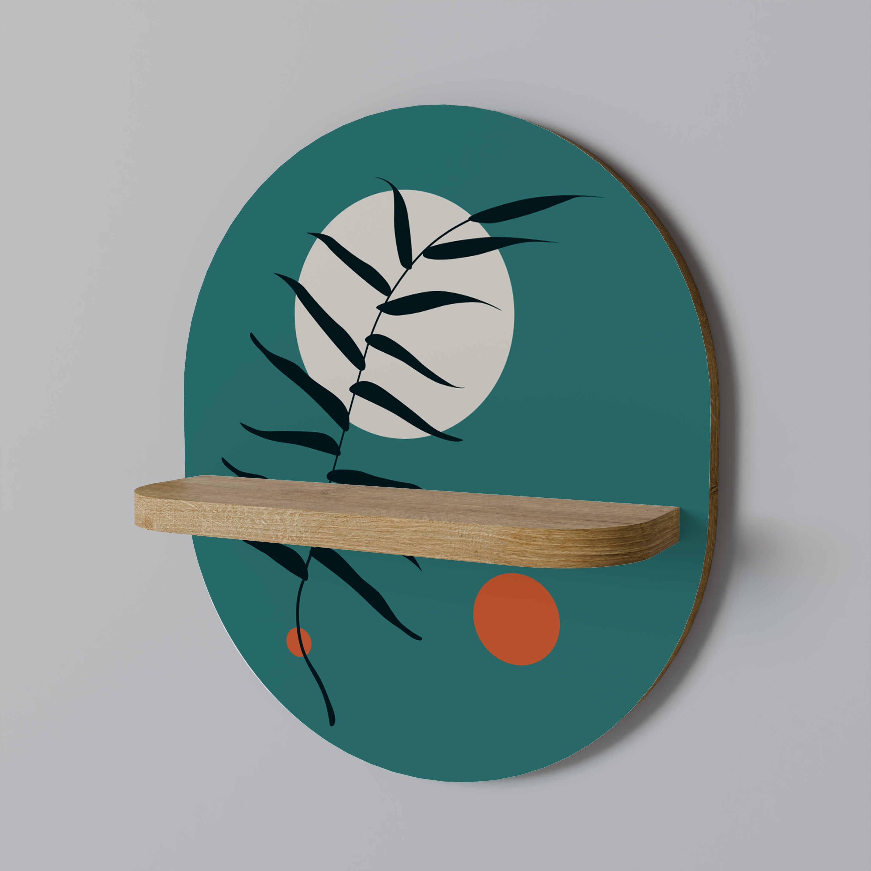 MYSTERIOUS LEAF Oval Art Shelf In Oak Effect