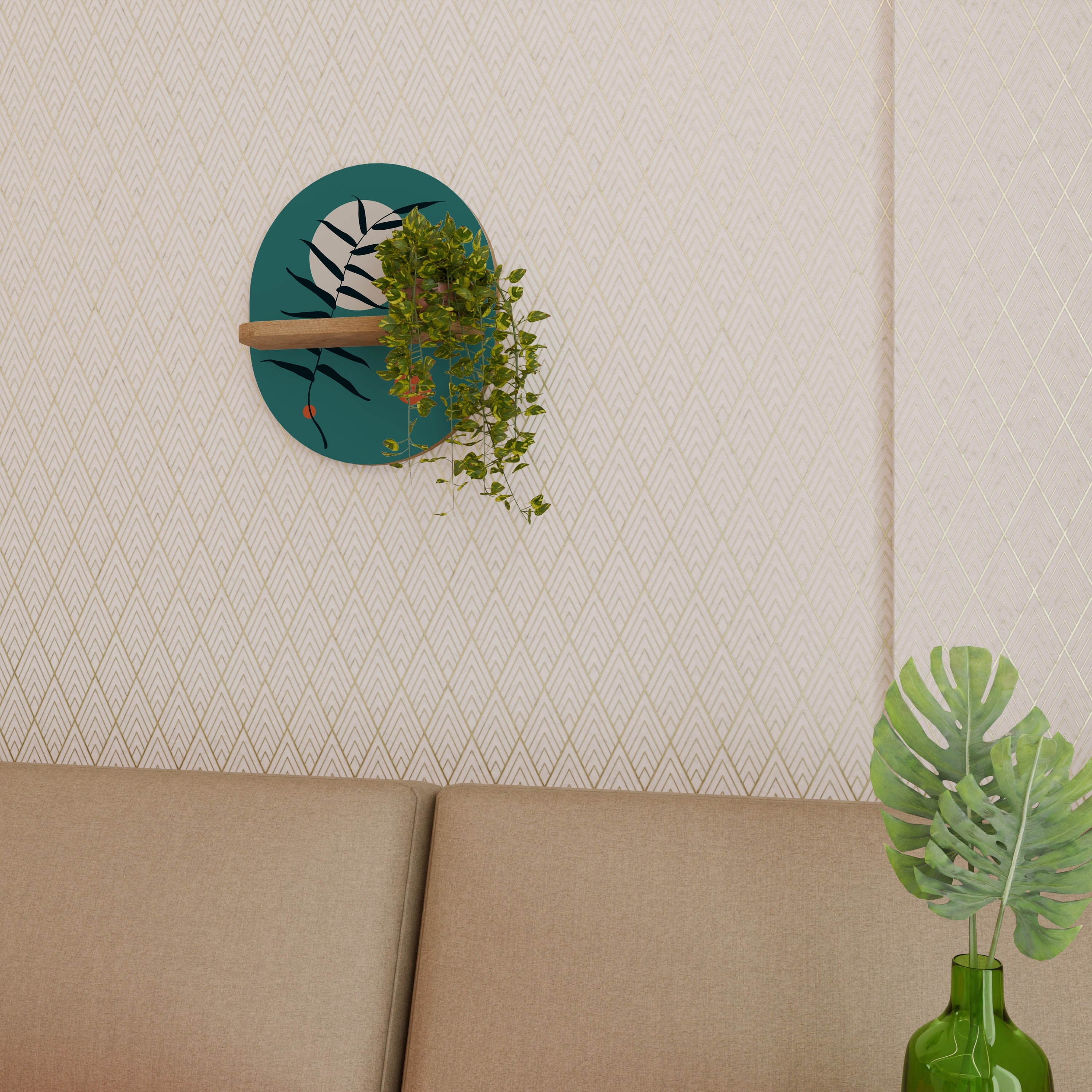 MYSTERIOUS LEAF Oval Art Shelf In Oak Effect