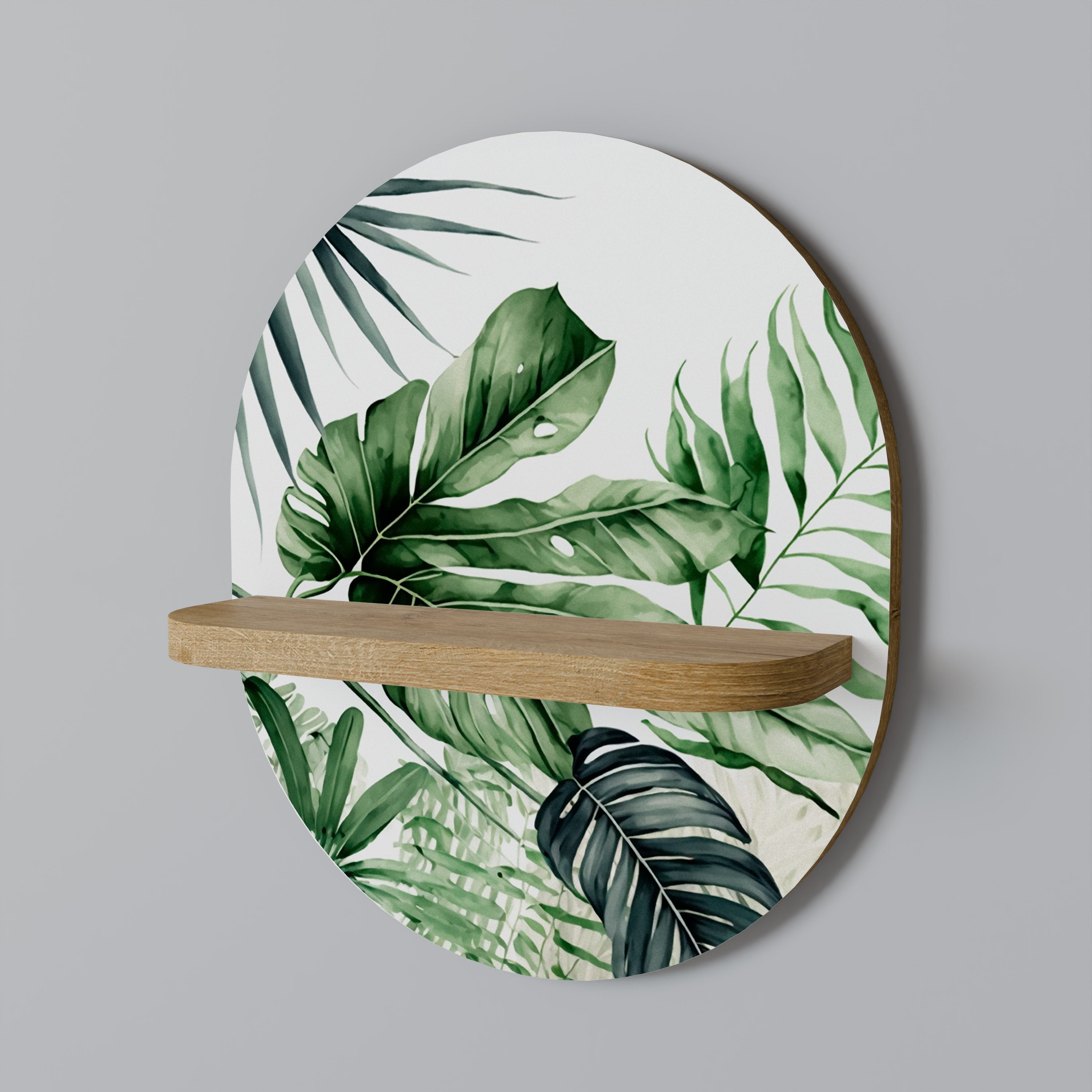 MONSTERA DREAM Oval Art Shelf In Oak Effect