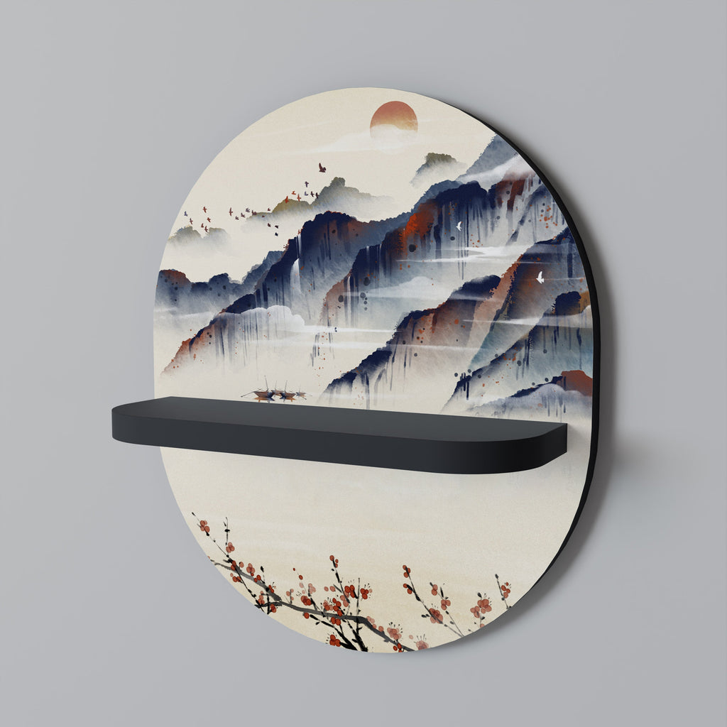 Οβάλ Ράφι Τέχνης JAPANESE LANDSCAPE σε Μαύρο Φινίρισμα