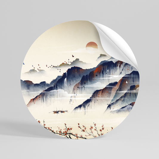 JAPANESE LANDSCAPE Αυτοκόλλητη Αφίσα στρογγυλή