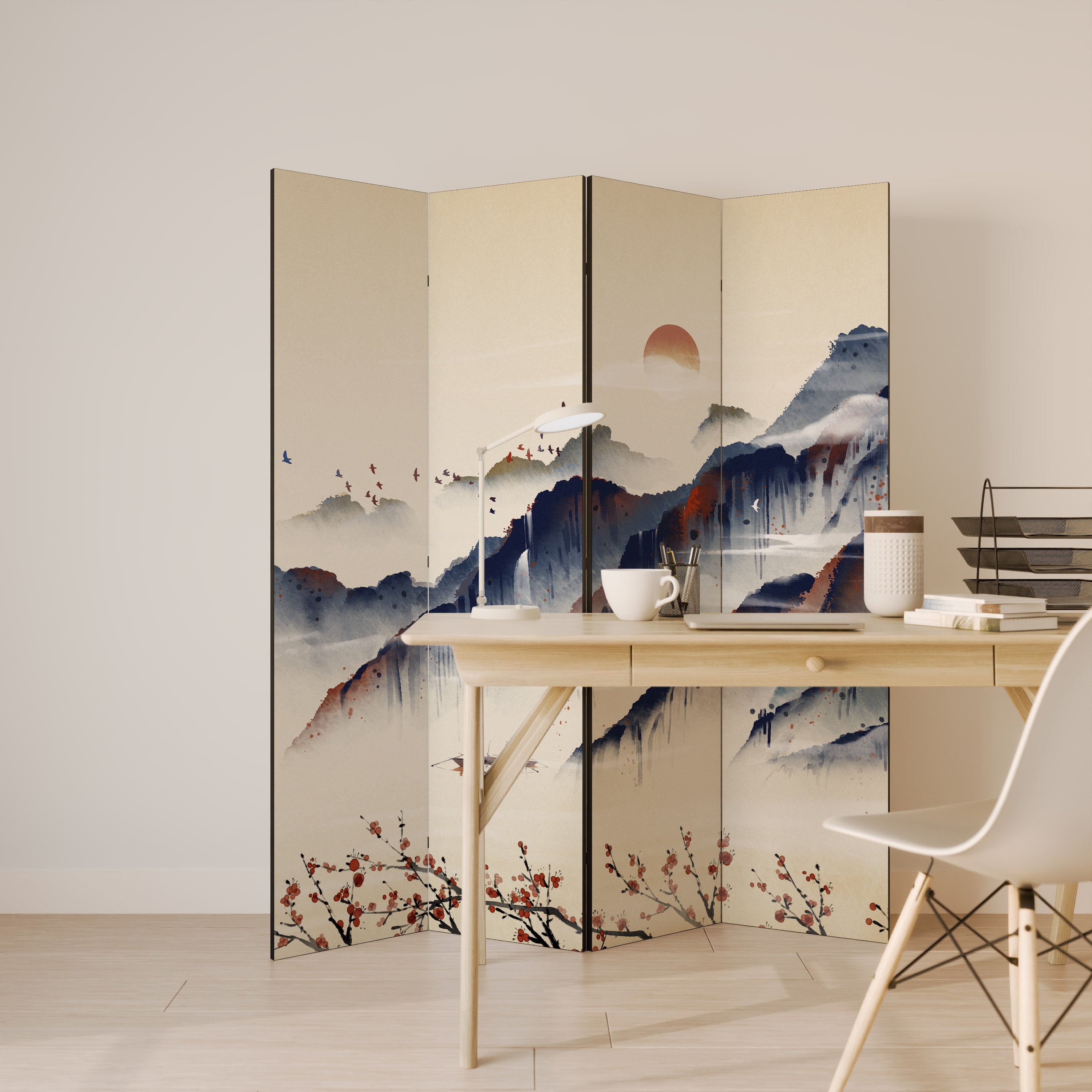 ORIENTAL LANDSCAPE 4-Panel Room Divider