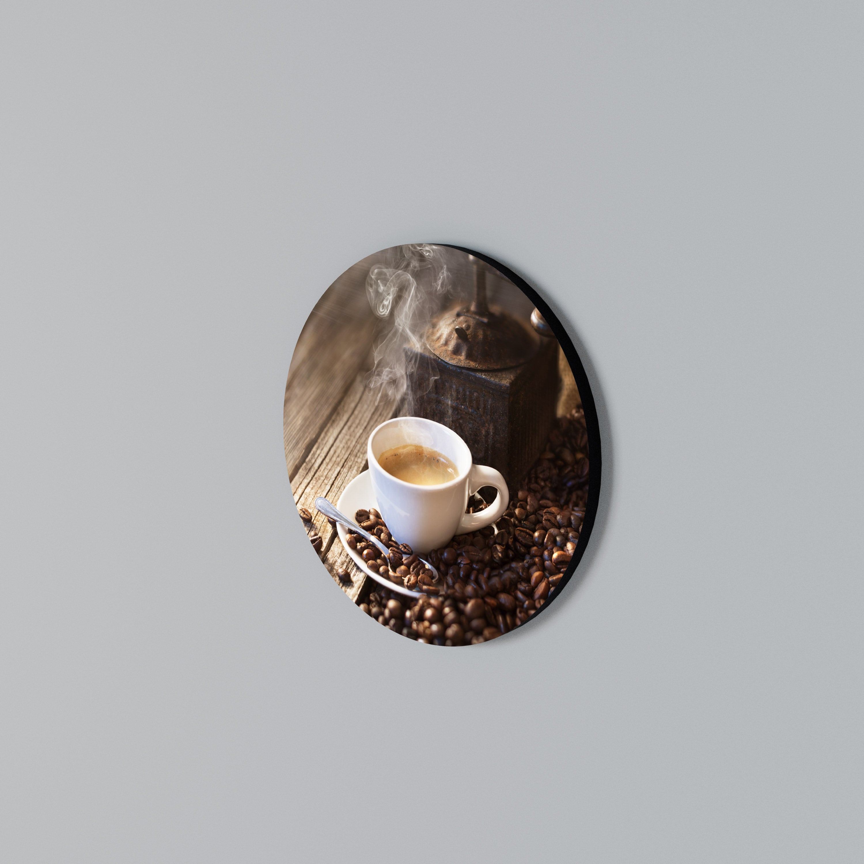 STEAMING BREWED DELIGHT Round Wall Art