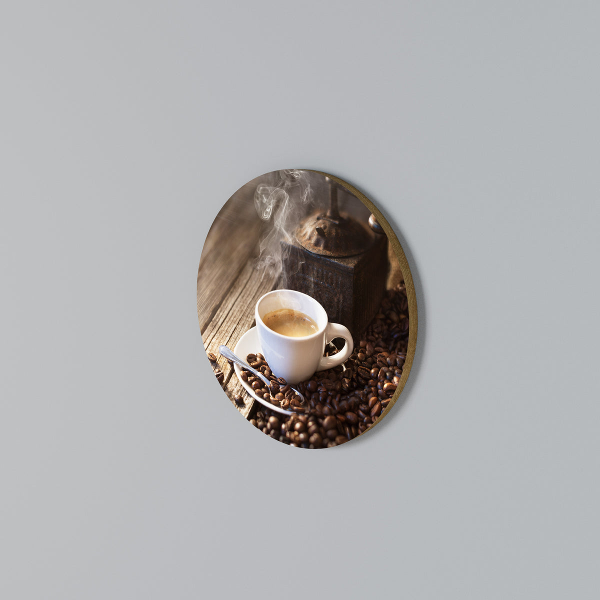 STEAMING BREWED DELIGHT Στρογγυλός πίνακας ζωγραφικής