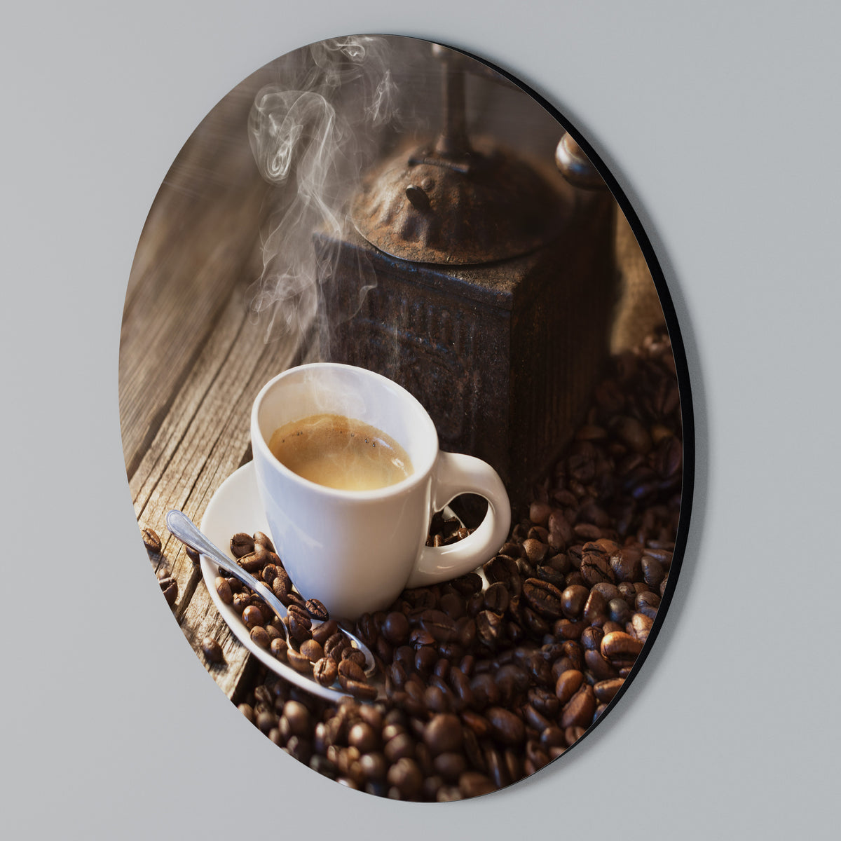 STEAMING BREWED DELIGHT Στρογγυλός πίνακας ζωγραφικής