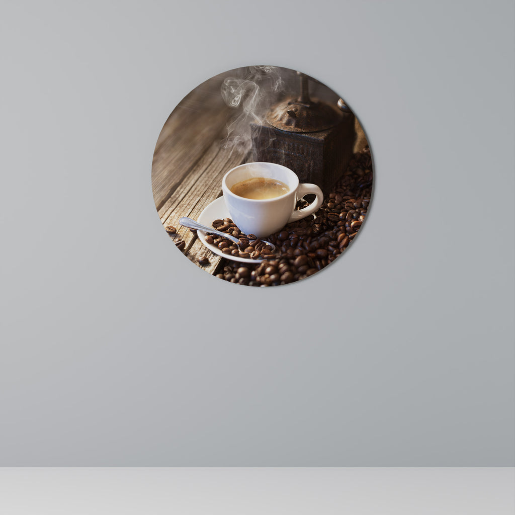 STEAMING BREWED DELIGHT Round Wall Art