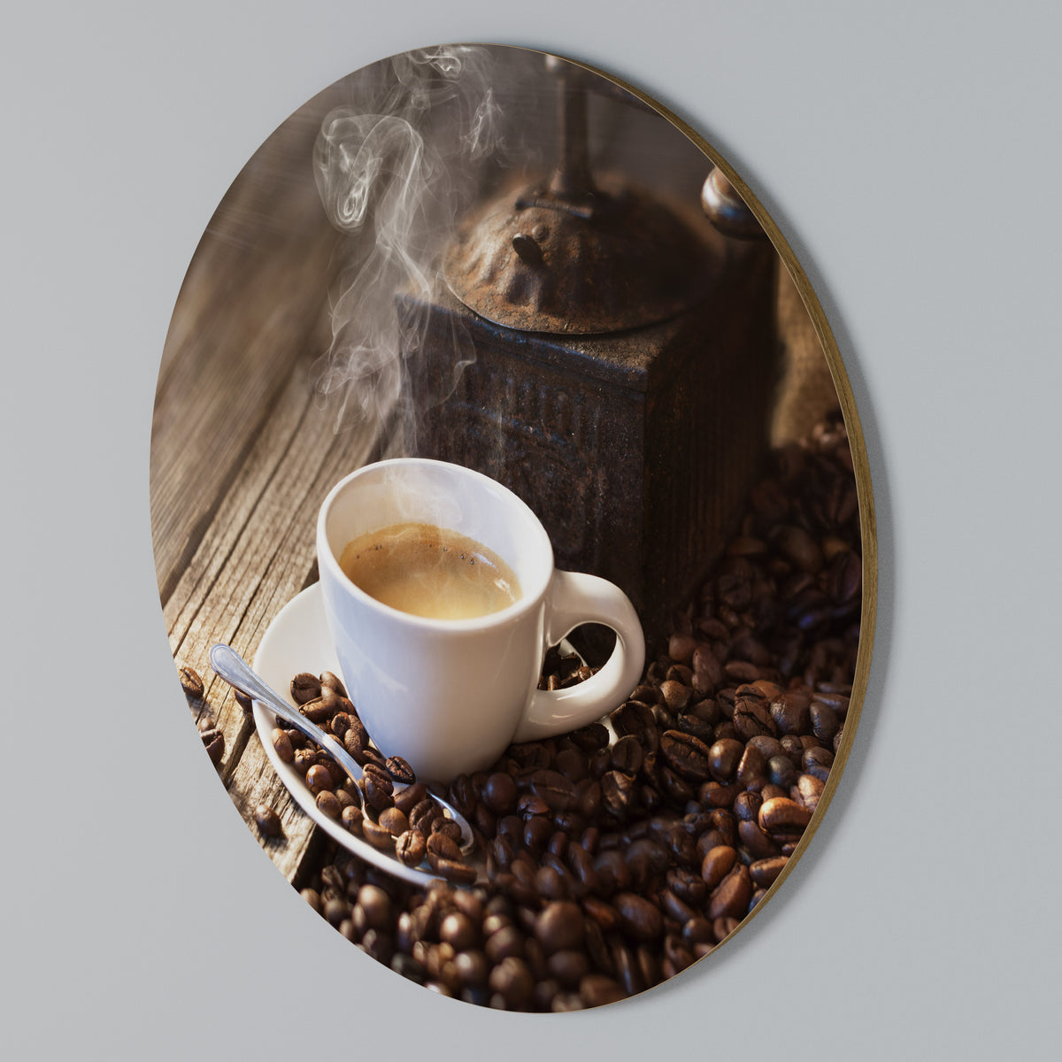 STEAMING BREWED DELIGHT Στρογγυλός πίνακας ζωγραφικής