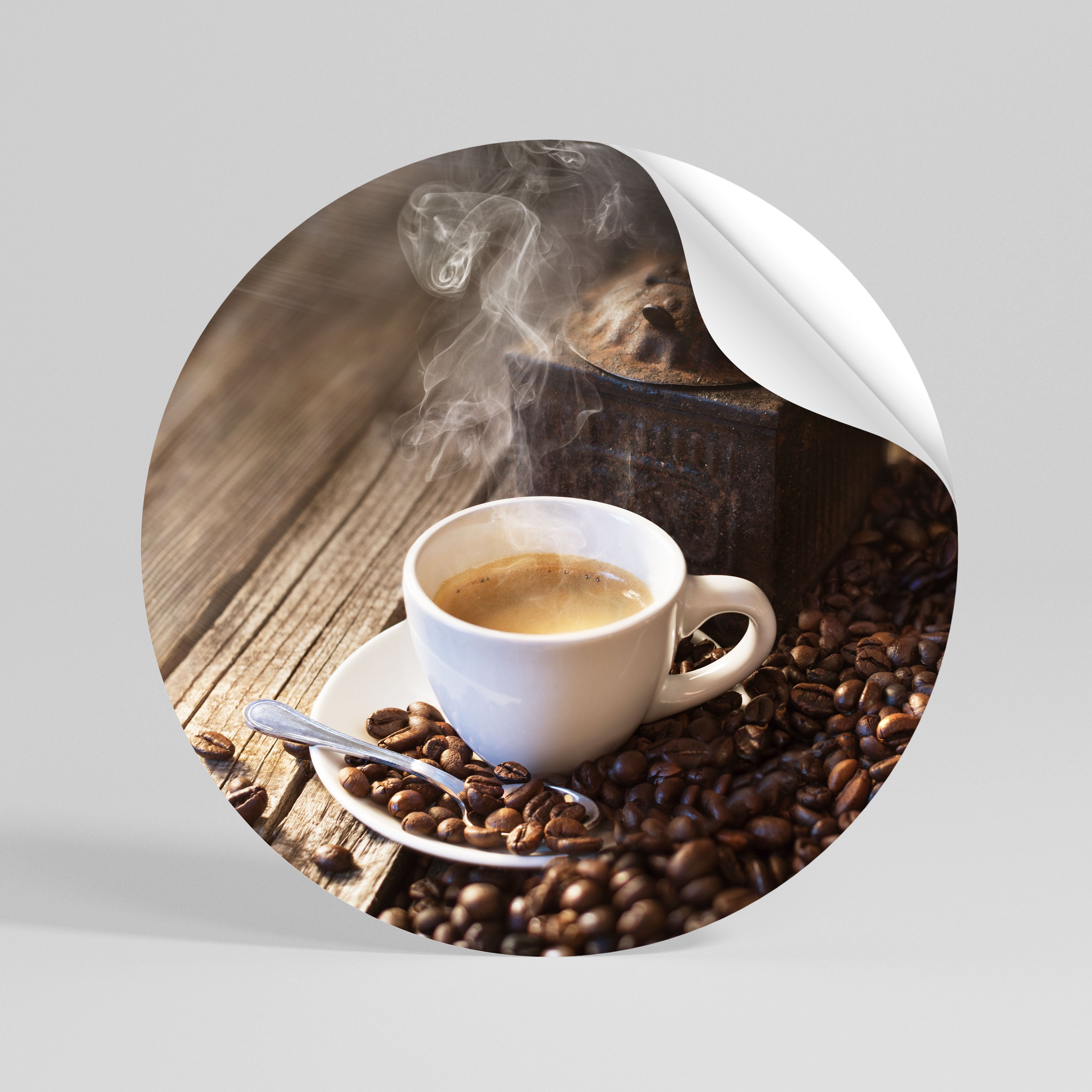 STEAMING BREWED DELIGHT Αυτοκόλλητη Αφίσα στρογγυλή