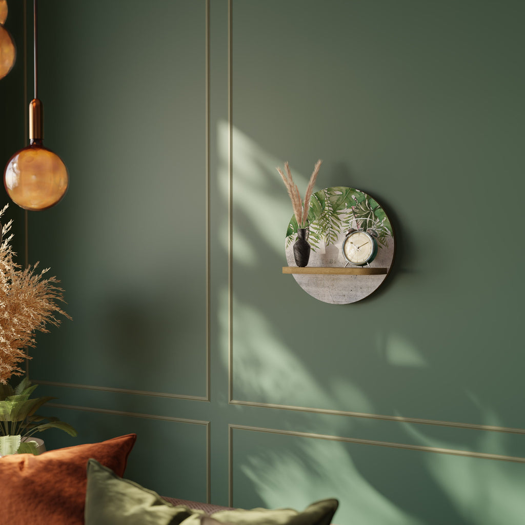 URBAN TROPICS Round Art Shelf In Oak Effect