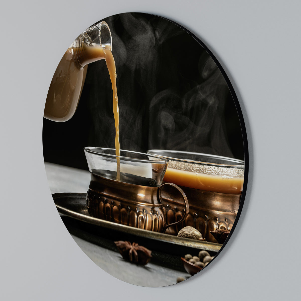STEAMING SIPS OF SERENITY Στρογγυλός πίνακας ζωγραφικής
