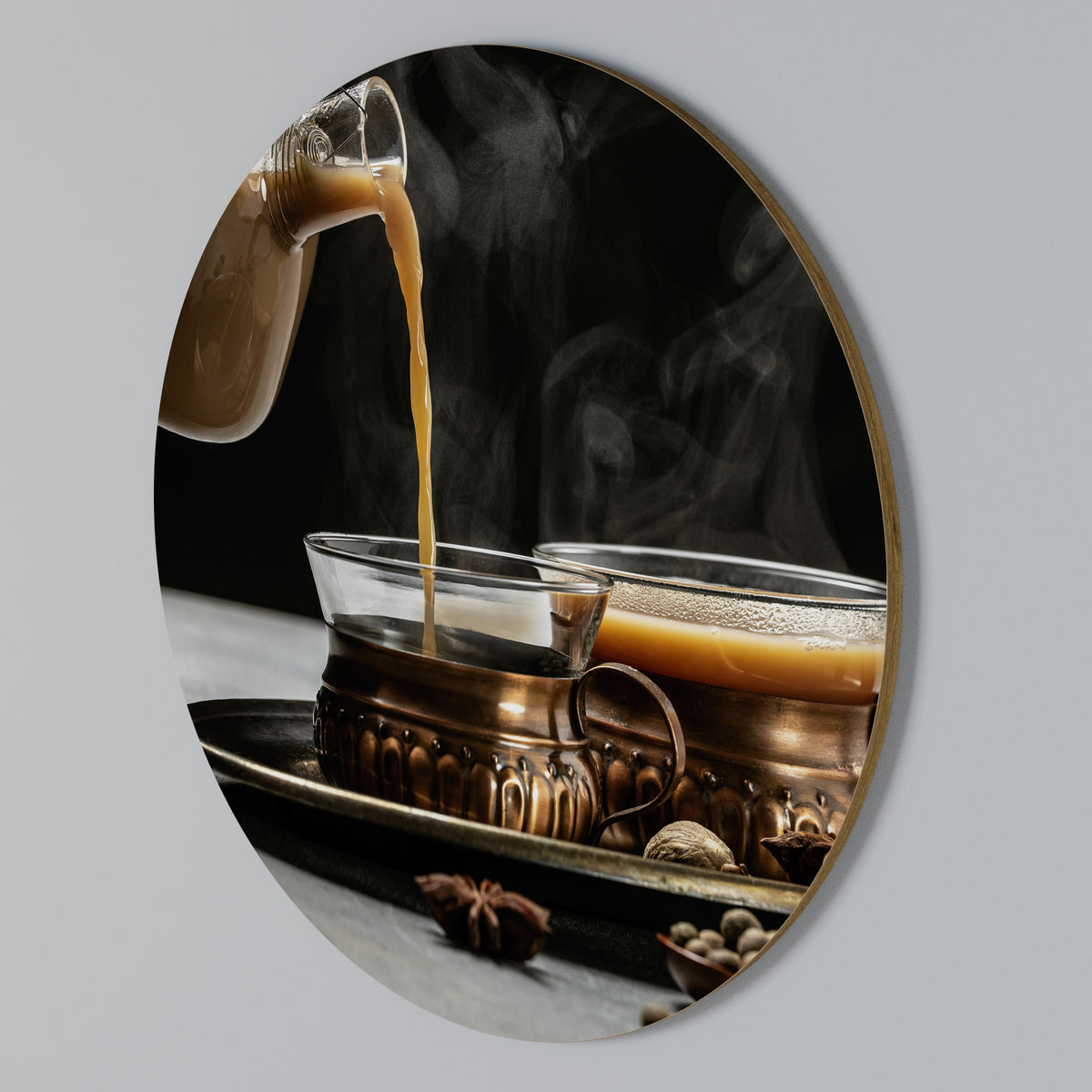 STEAMING SIPS OF SERENITY Στρογγυλός πίνακας ζωγραφικής