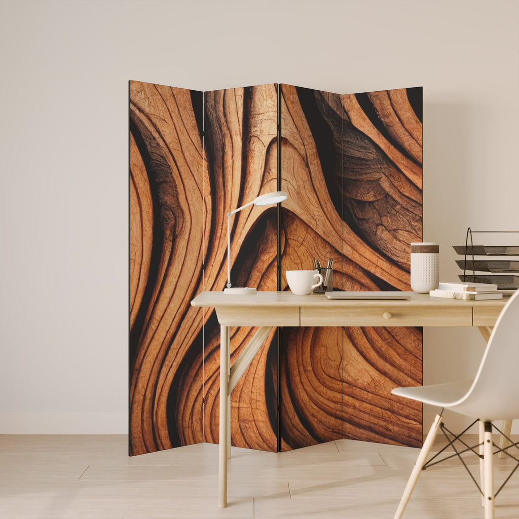 WOODEN WAVES UNFOLDED 4-Panel Room Divider
