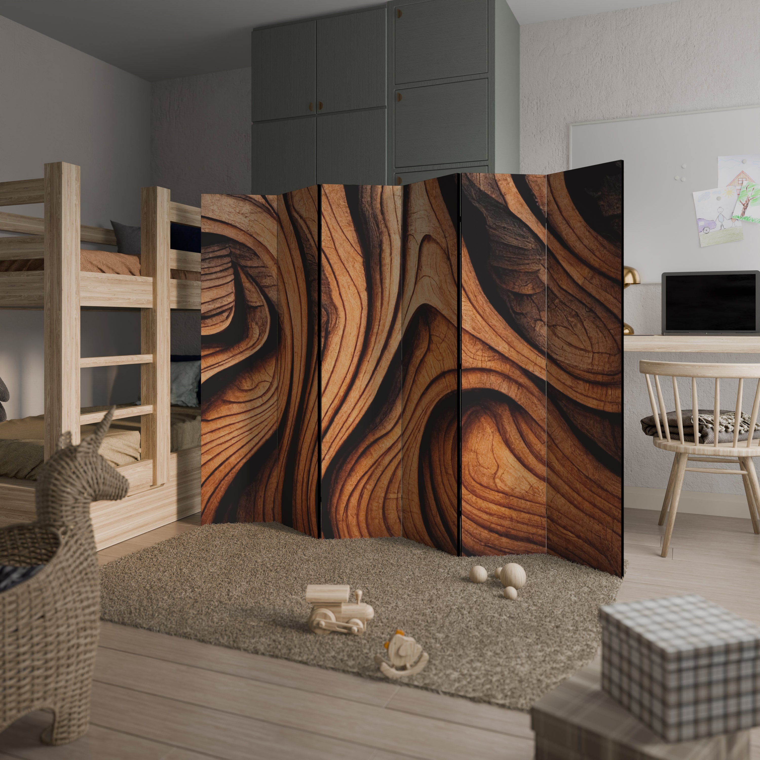 WOODEN WAVES UNFOLDED 6-Panel Room Divider