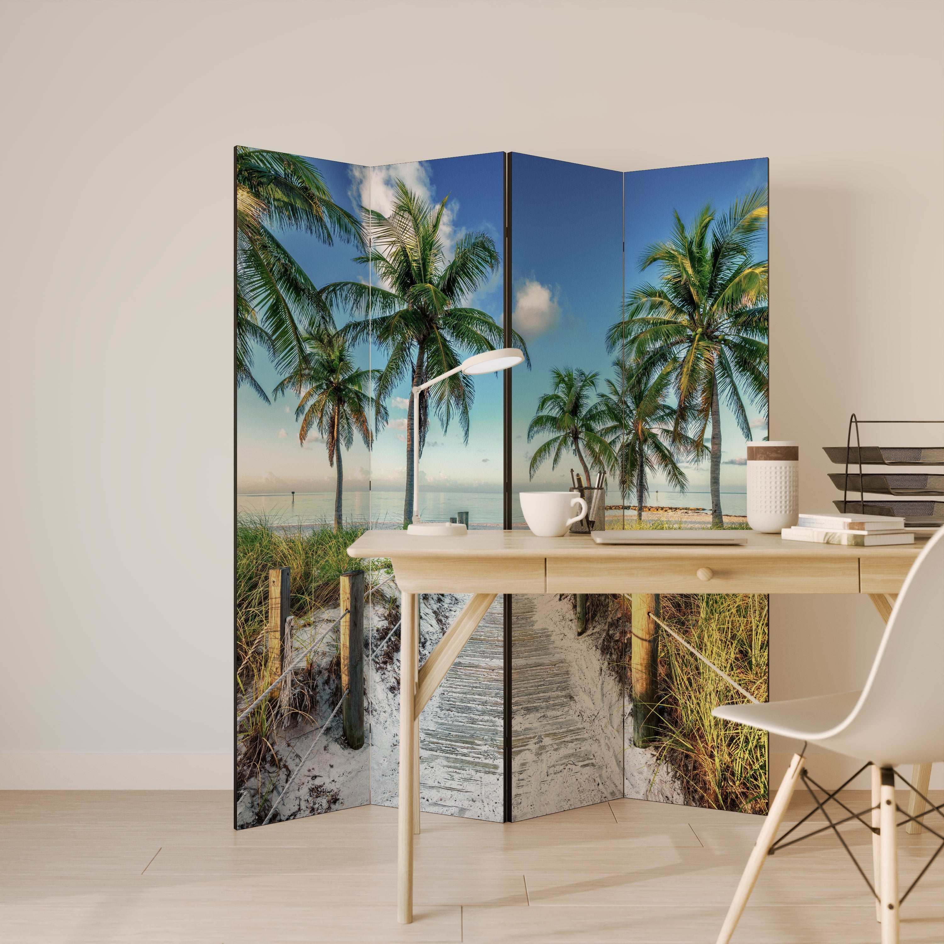 BREEZY COASTAL RETREAT Decorative 4-Panel Room Divider