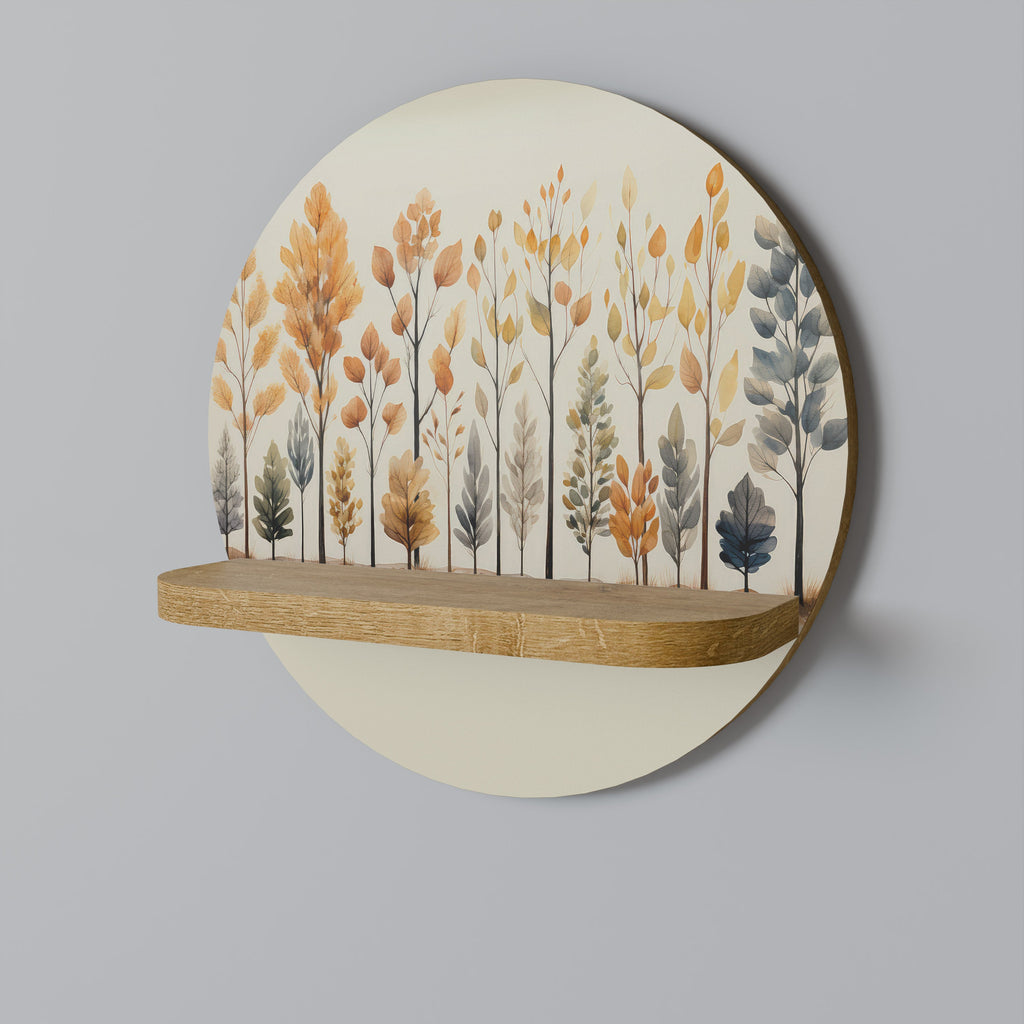 AUTUMN FOREST Round Art Shelf In Oak Effect