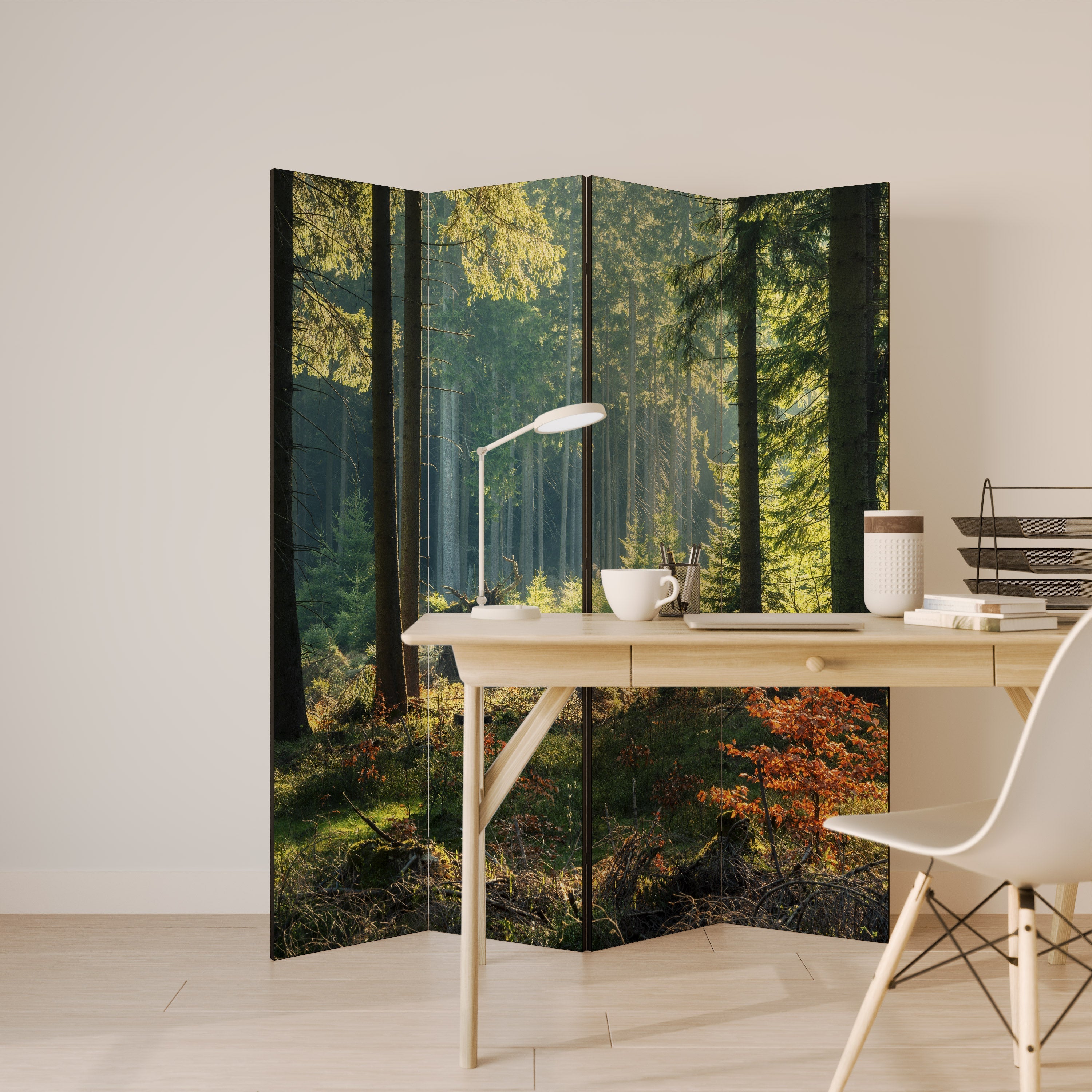 SUNLIT FOREST SERENADE Decorative 4-Panel Room Divider