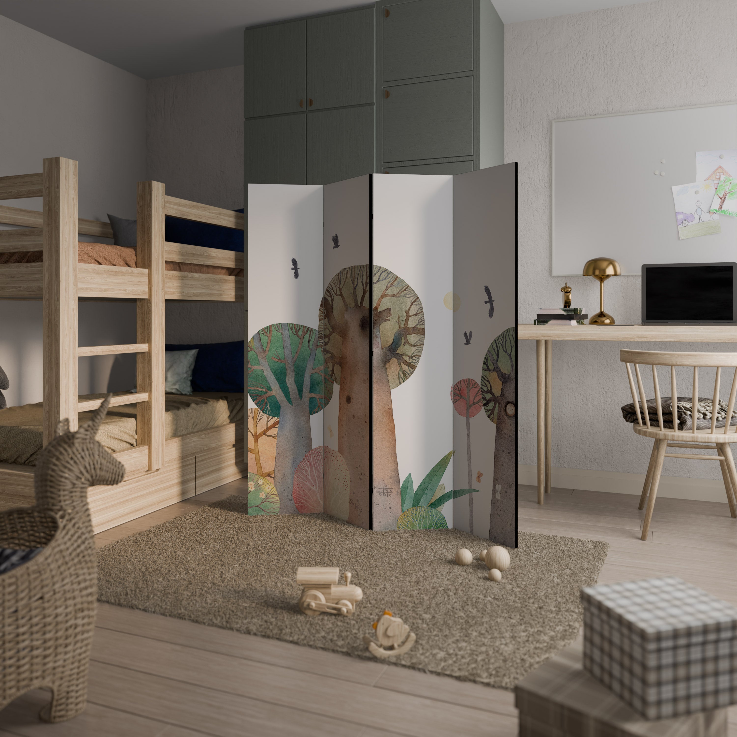 FLIGHT OVER Decorative 4-Panel Room Divider