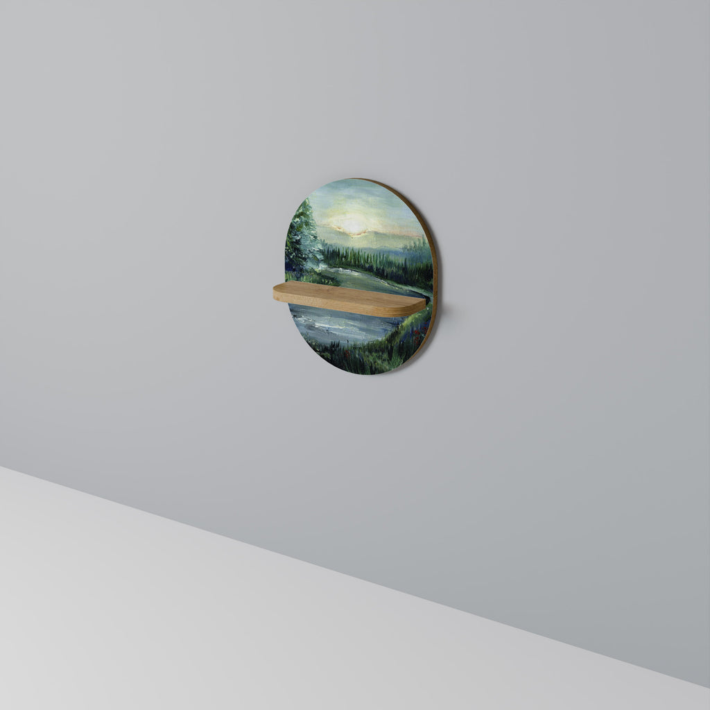 FOREST SUNSET Oval Art Shelf In Oak Effect