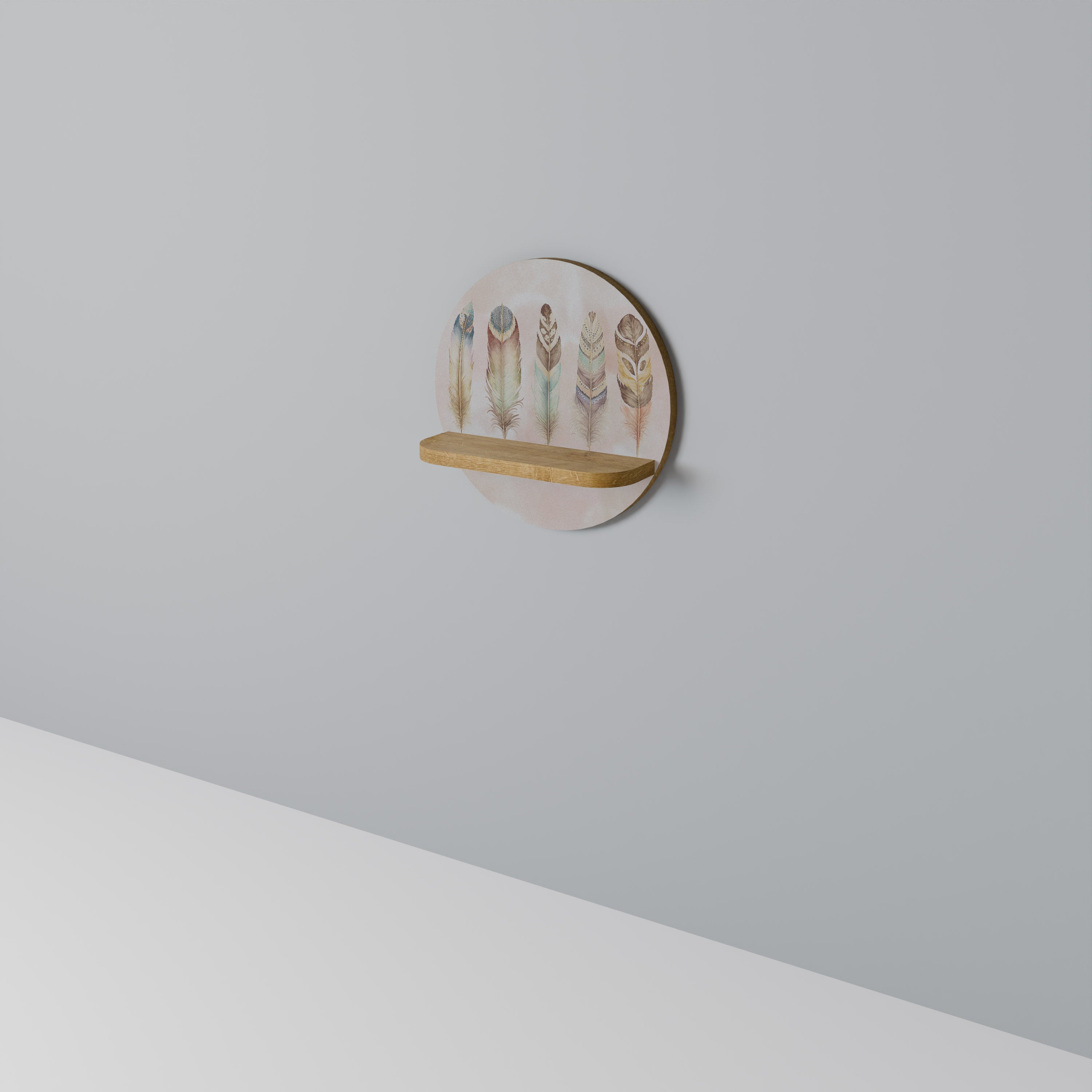THE DELIQUESCE Round Art Shelf In Oak Effect