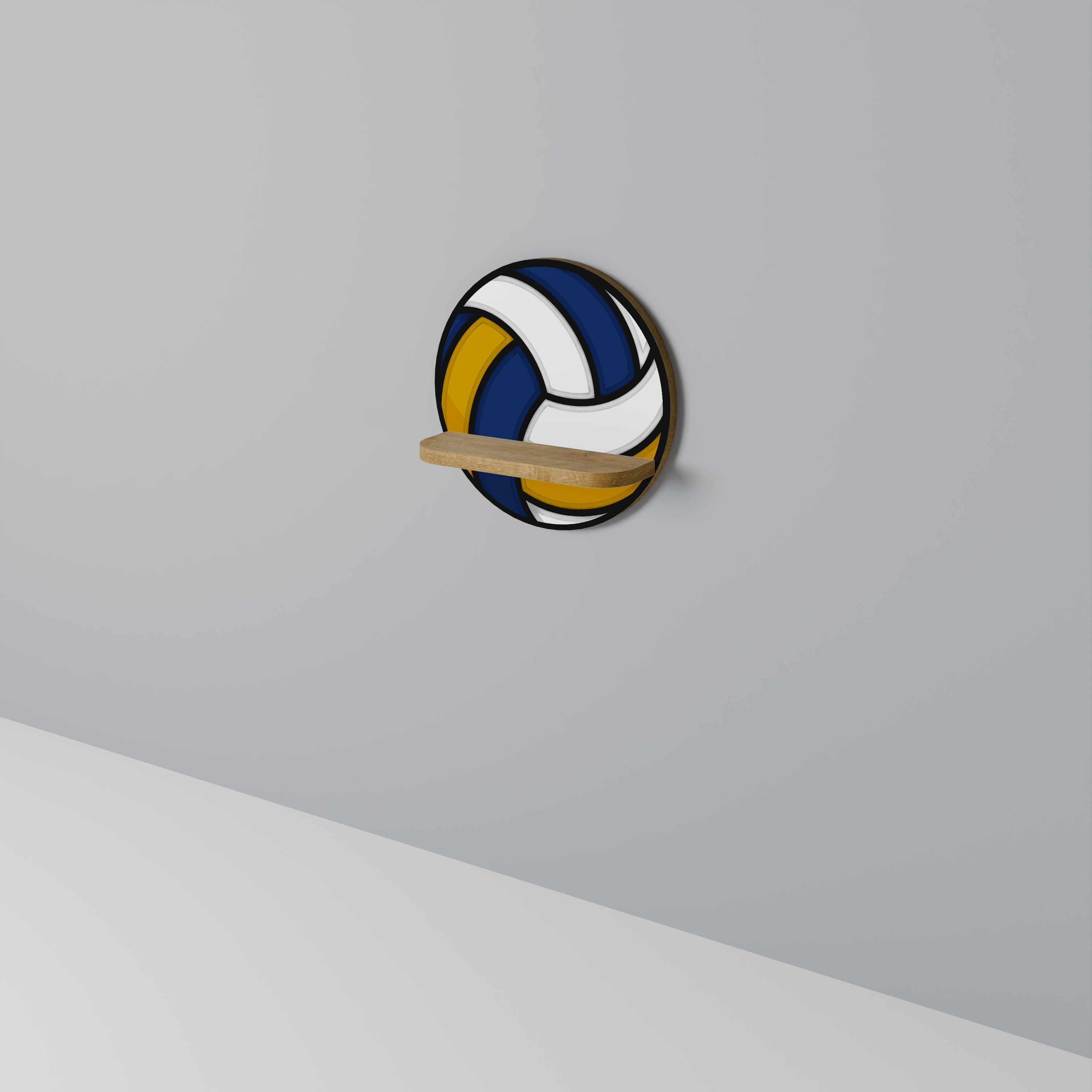 VOLLEYBALL HEED Round Art Shelf In Oak Effect
