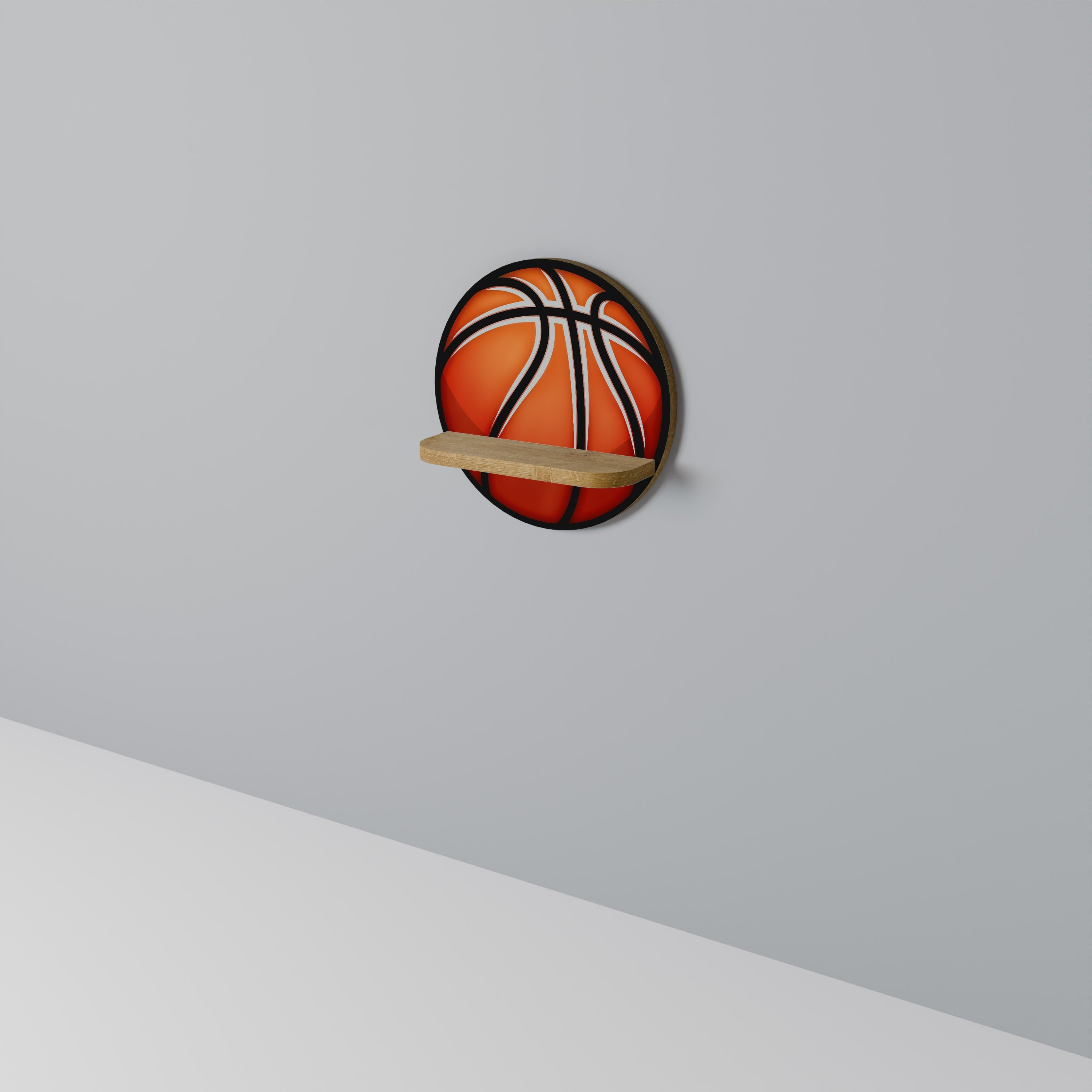 BASKETBALL LUST Round Art Shelf In Oak Effect