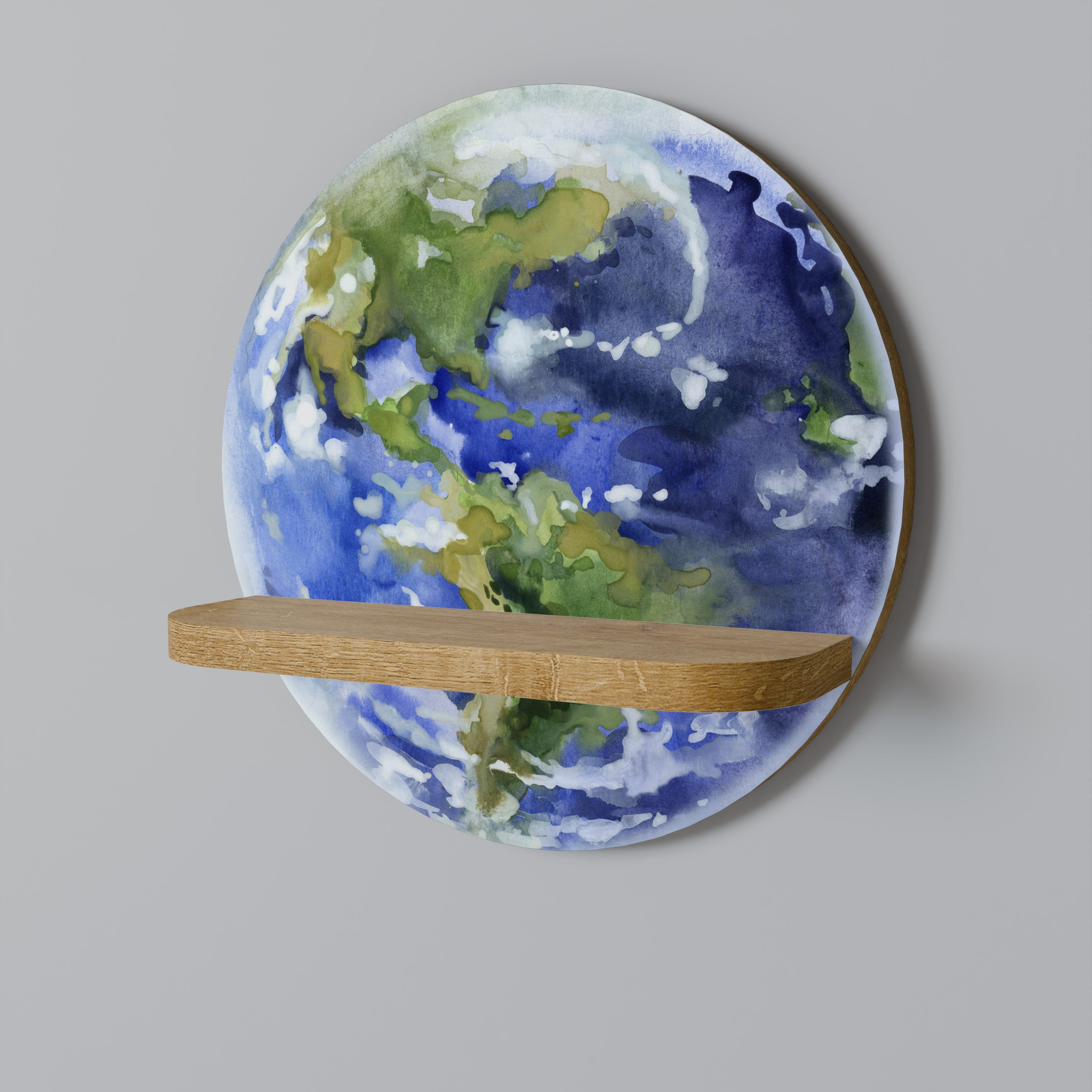 EARTH TROOP Round Art Shelf In Oak Effect