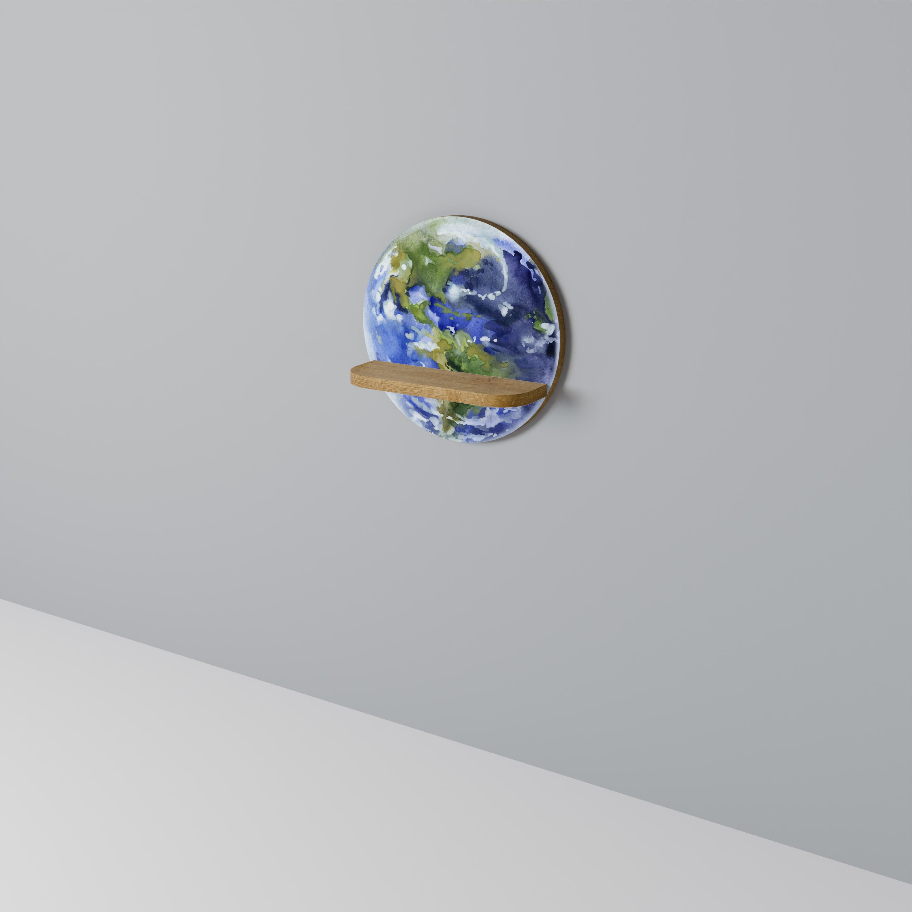 EARTH TROOP Round Art Shelf In Oak Effect