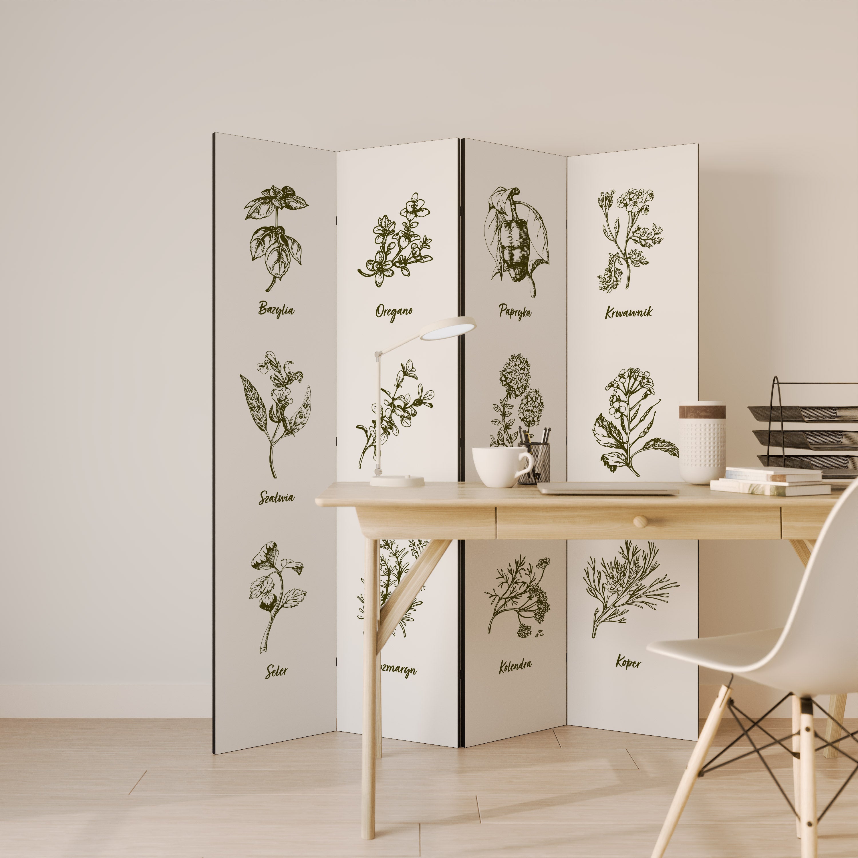 WHISPERS OF WILD HERBS 4-Panel Room Divider