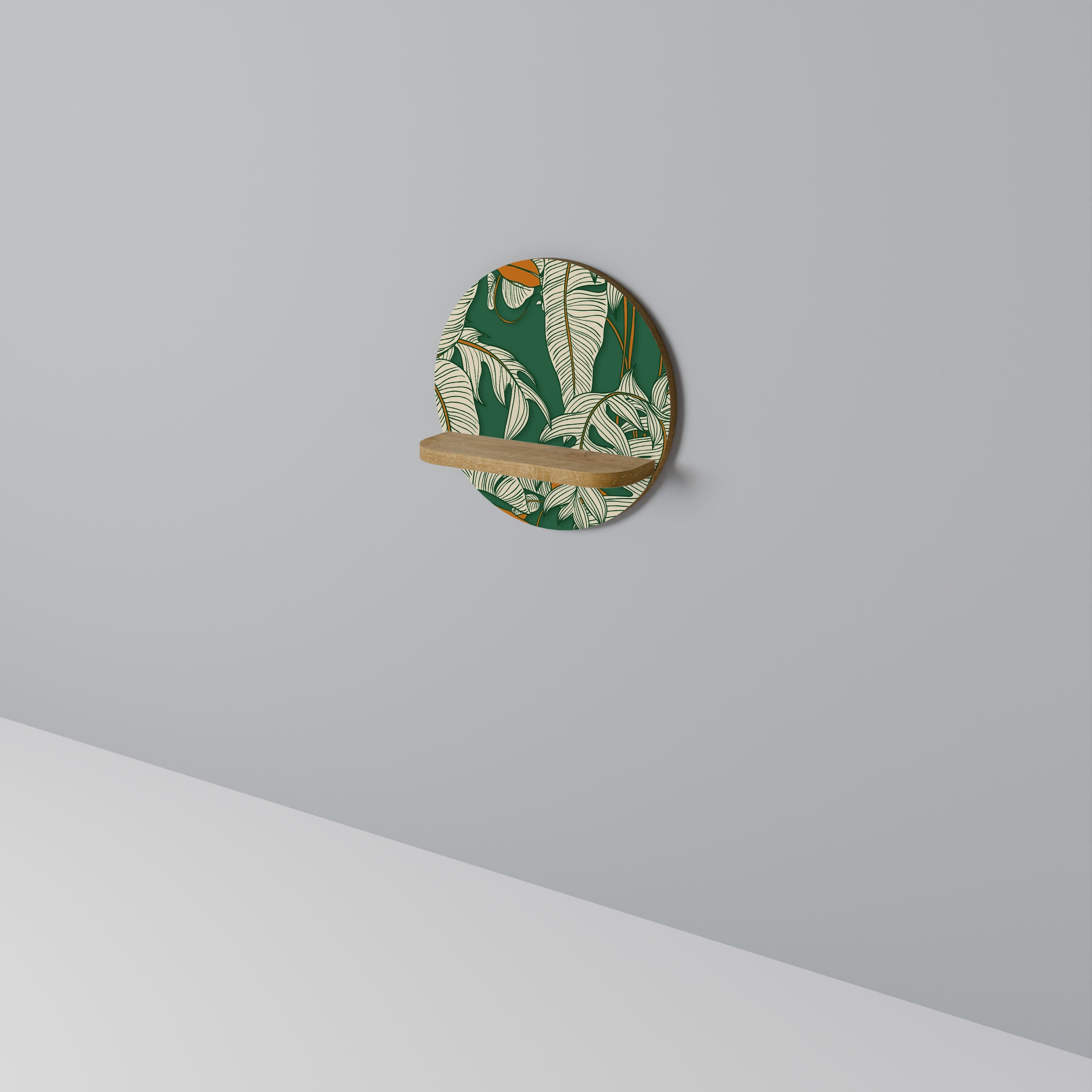 VERDANT PLEASURES Round Art Shelf In Oak Effect