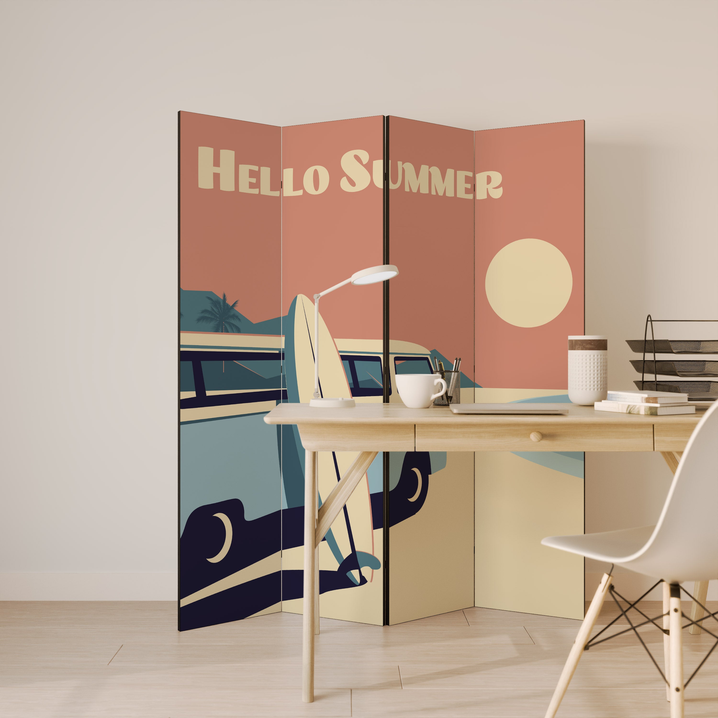 HELLO SUMMER Decorative 4-Panel Room Divider