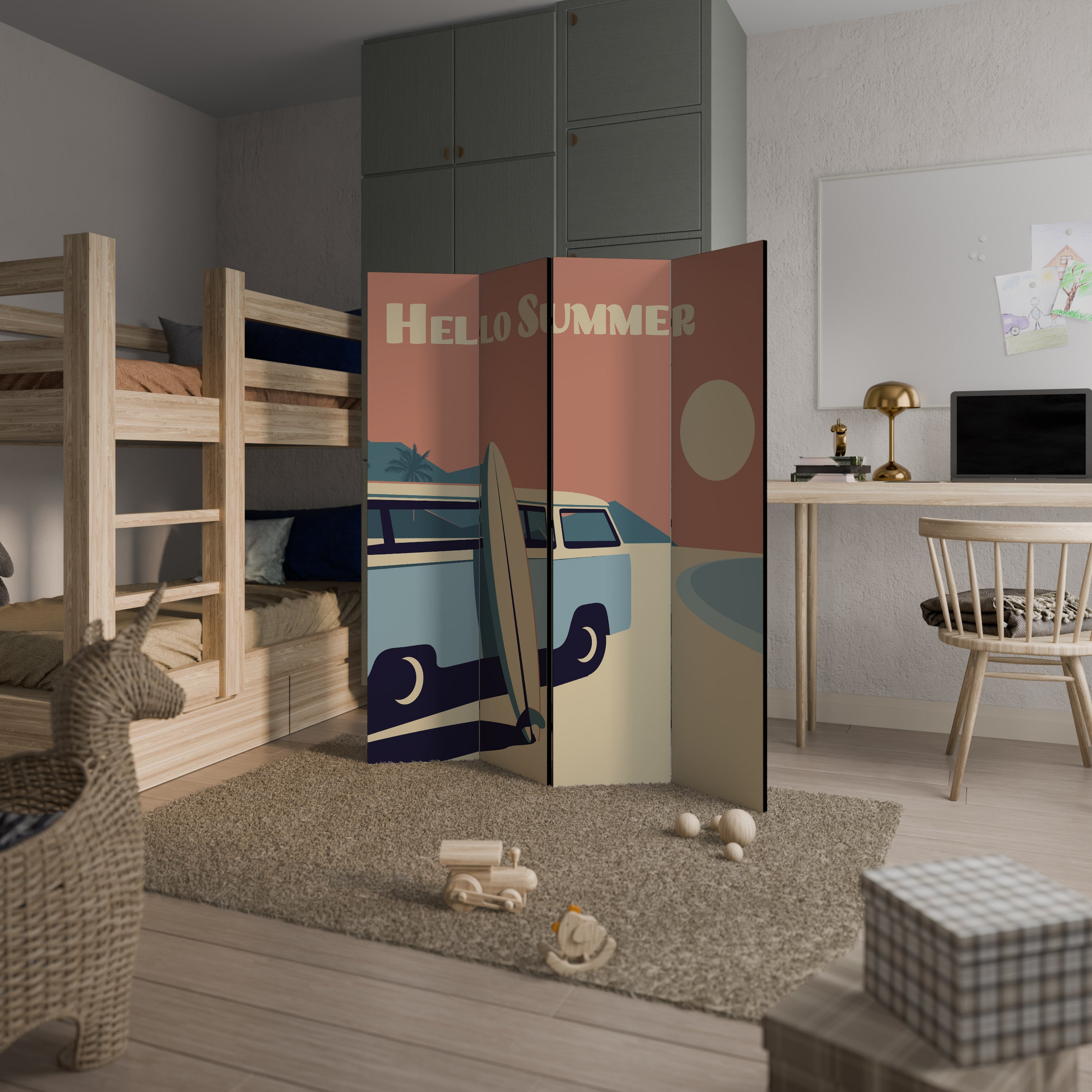 HELLO SUMMER Decorative 4-Panel Room Divider