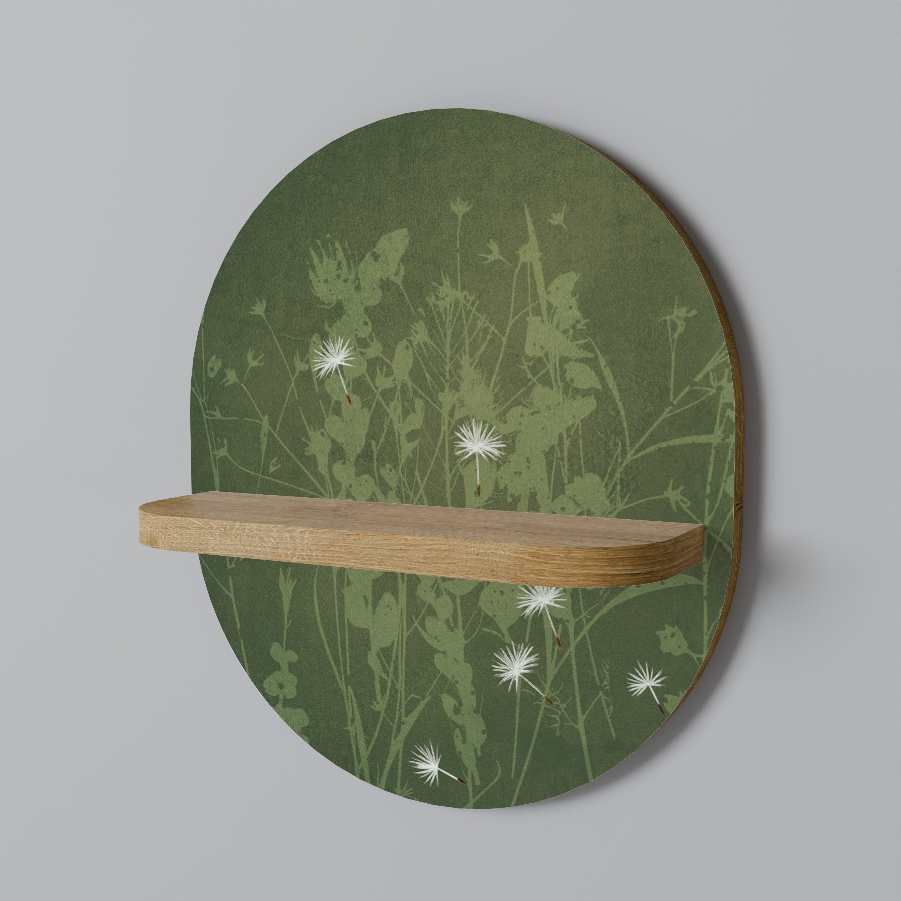 DANDELION HOLD Oval Art Shelf In Oak Effect