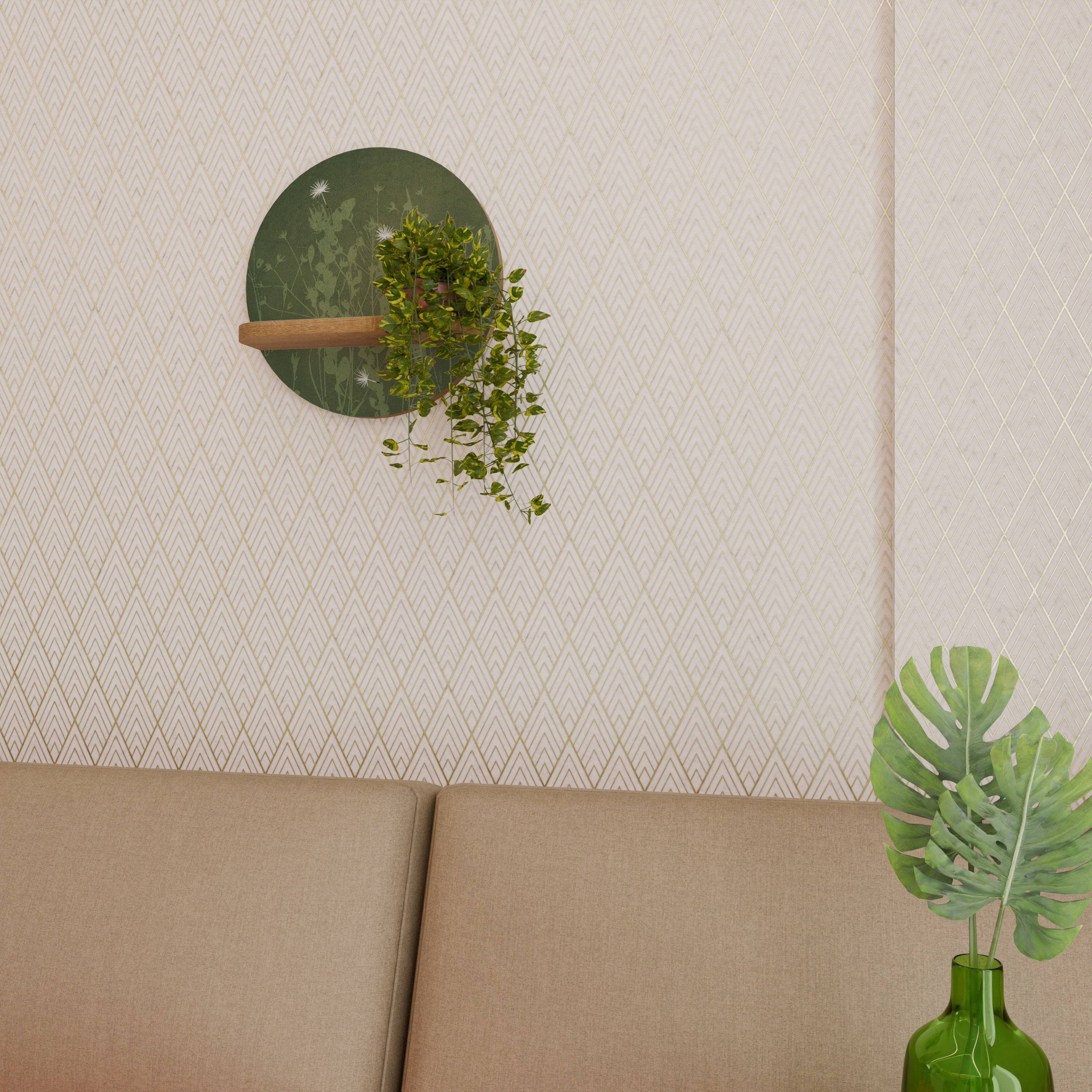 DANDELION HOLD Round Art Shelf In Oak Effect