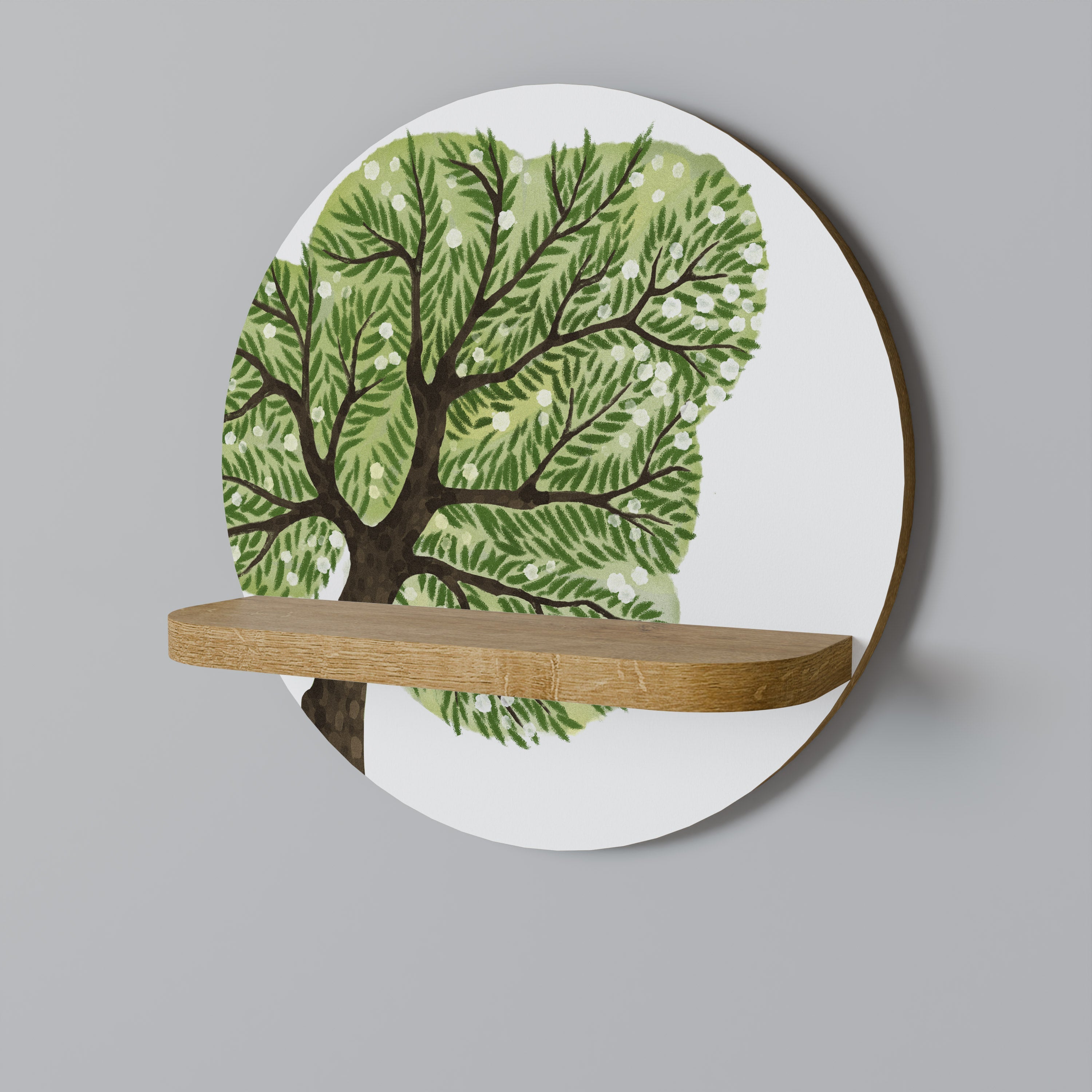 WILDERNESS DASH Round Art Shelf In Oak Effect