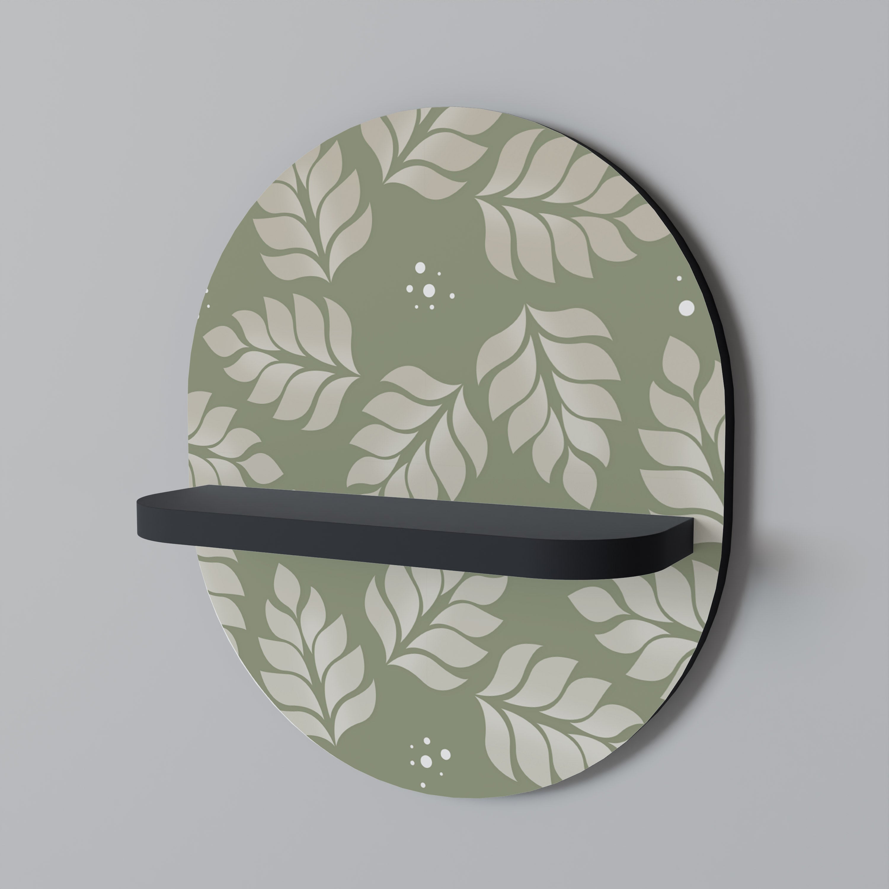Οβάλ ράφι τέχνης LEAVES ON GREEN σε μαύρο φινίρισμα