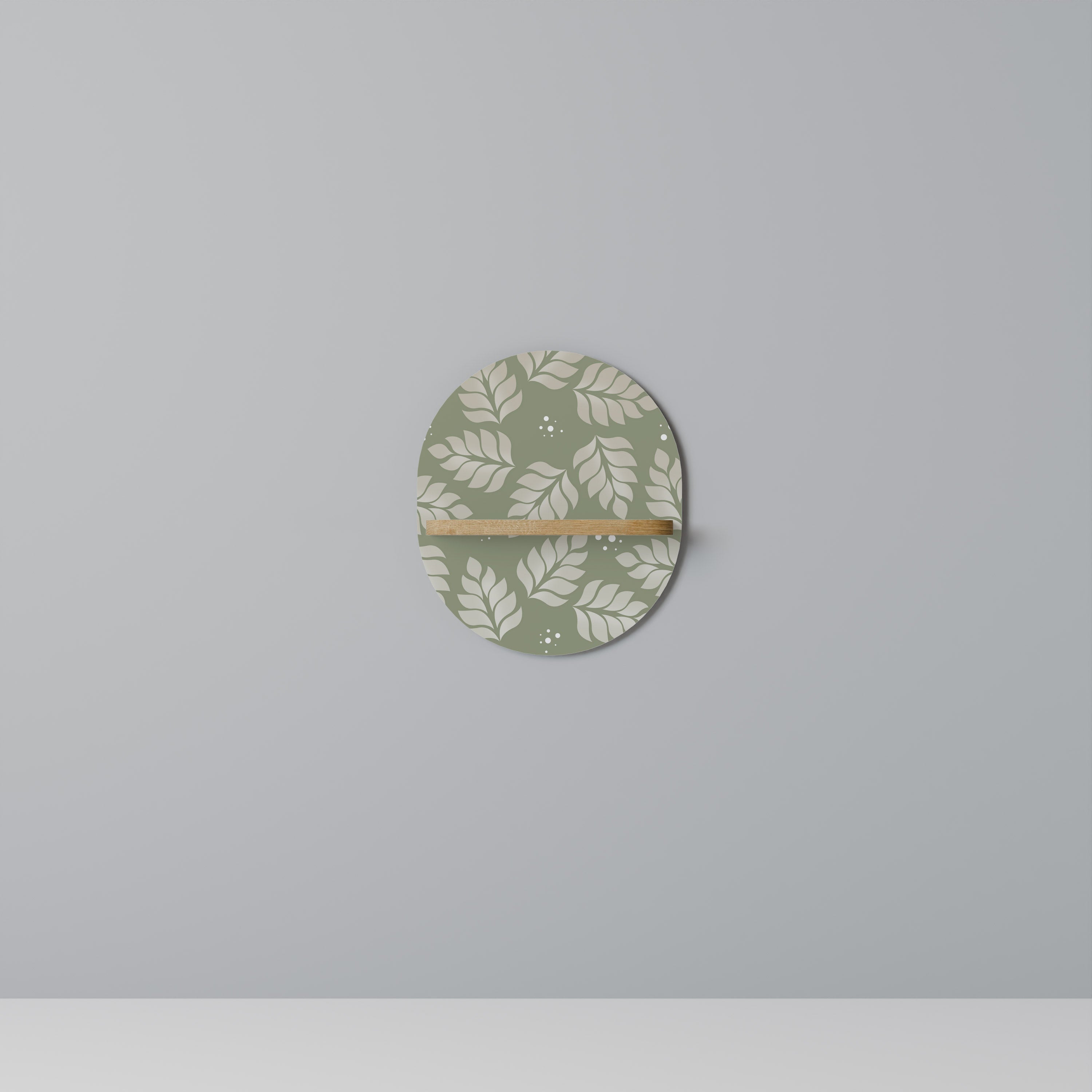 LEAVES ON GREEN Oval Art Shelf In Oak Effect